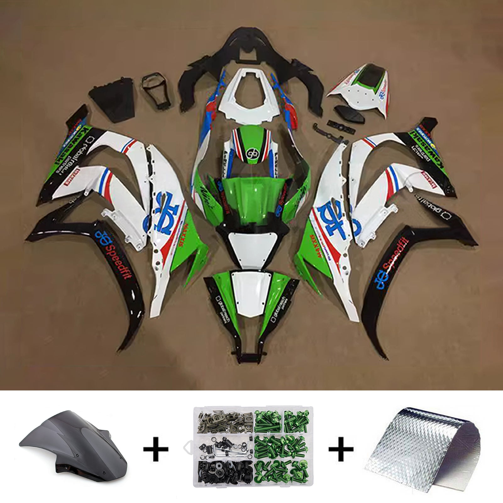 Amotopart 2011-2015 Kawasaki ZX10R Green Black White Blue Fairing Kit