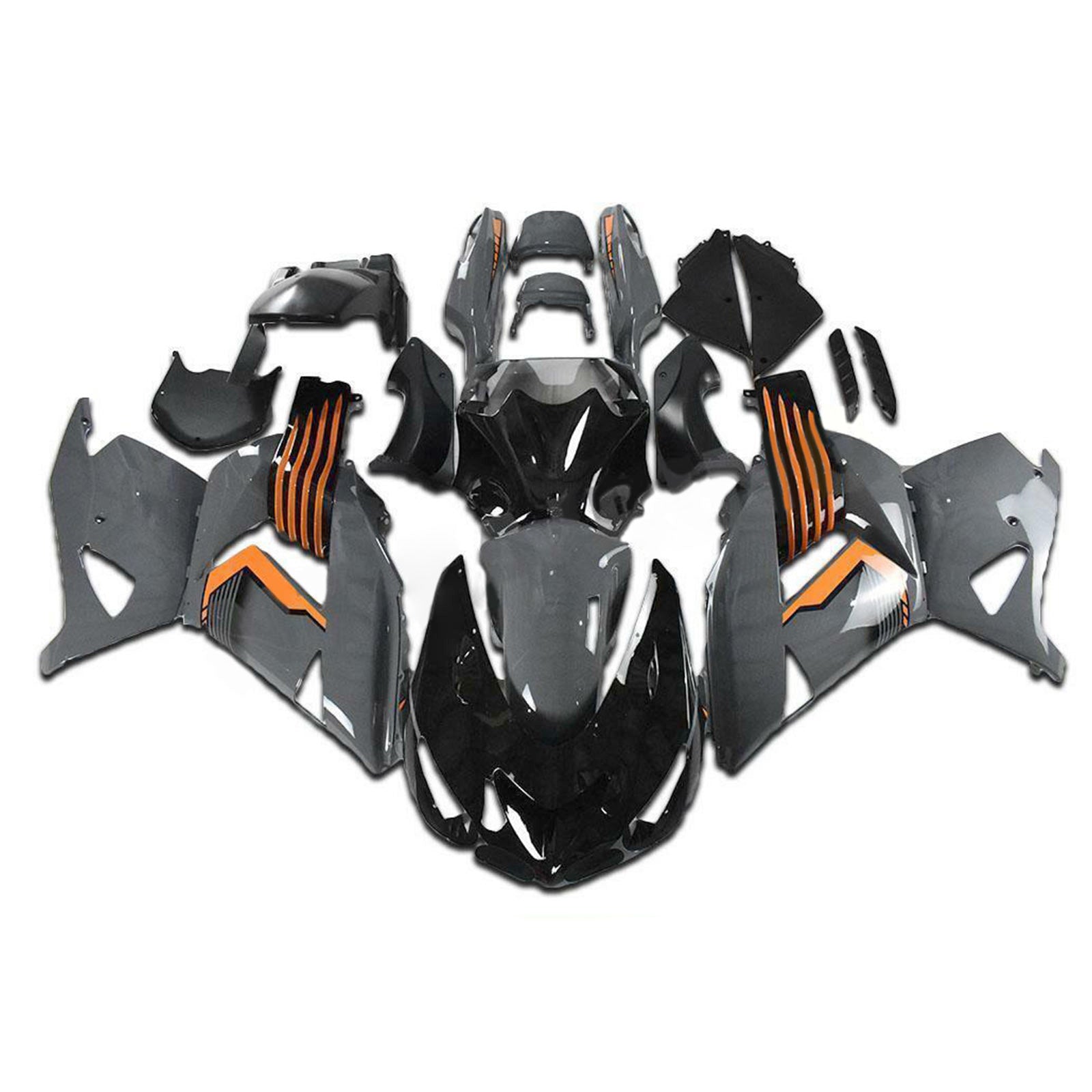 Amotopart 2006-2011 Kawasaki ZX14R ZZR1400 Black Gray & Orange Fairing Kit