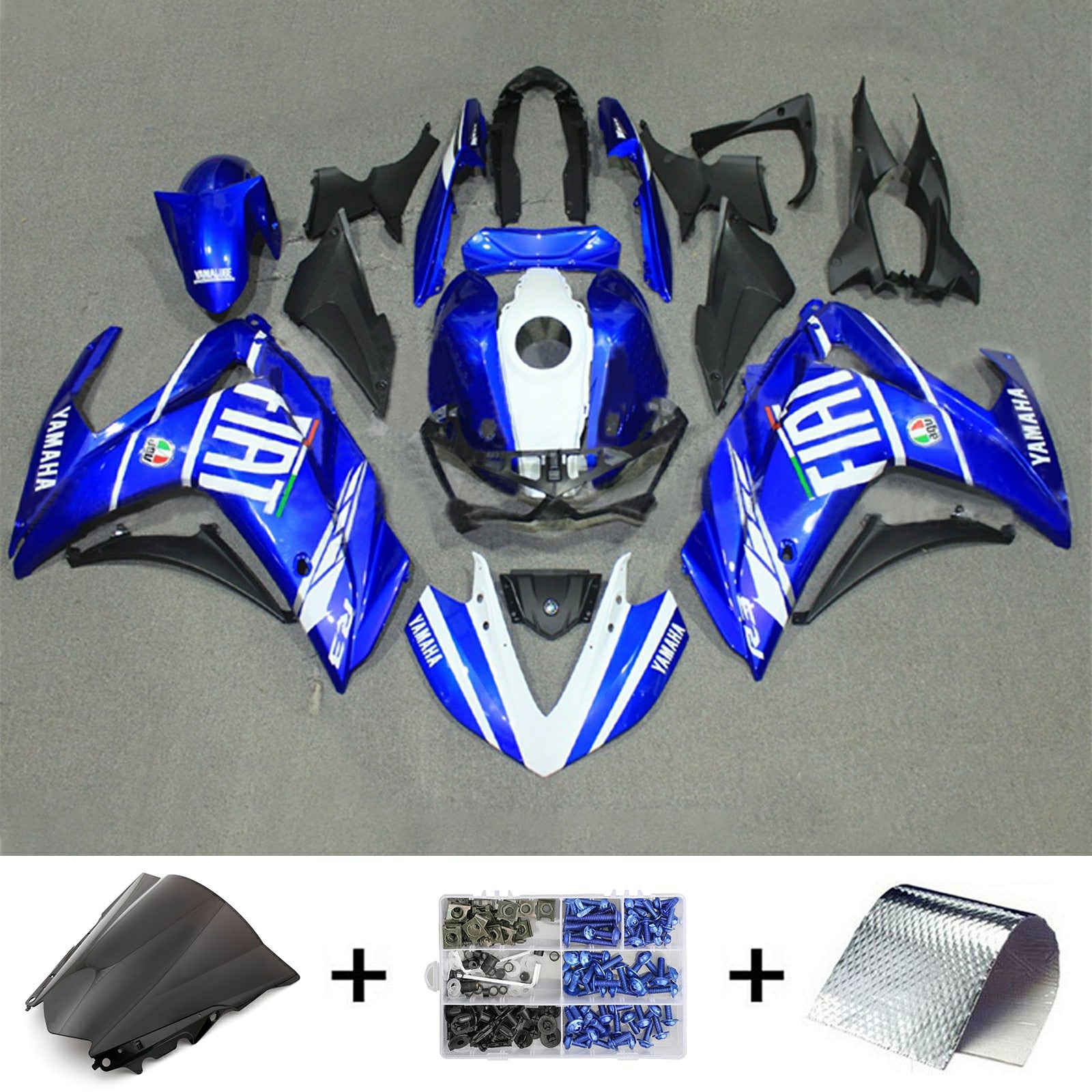 Amotopart YZF-R3 2014-2018 R25 2015-2017 Kit de carénage bleu et blanc Yamaha