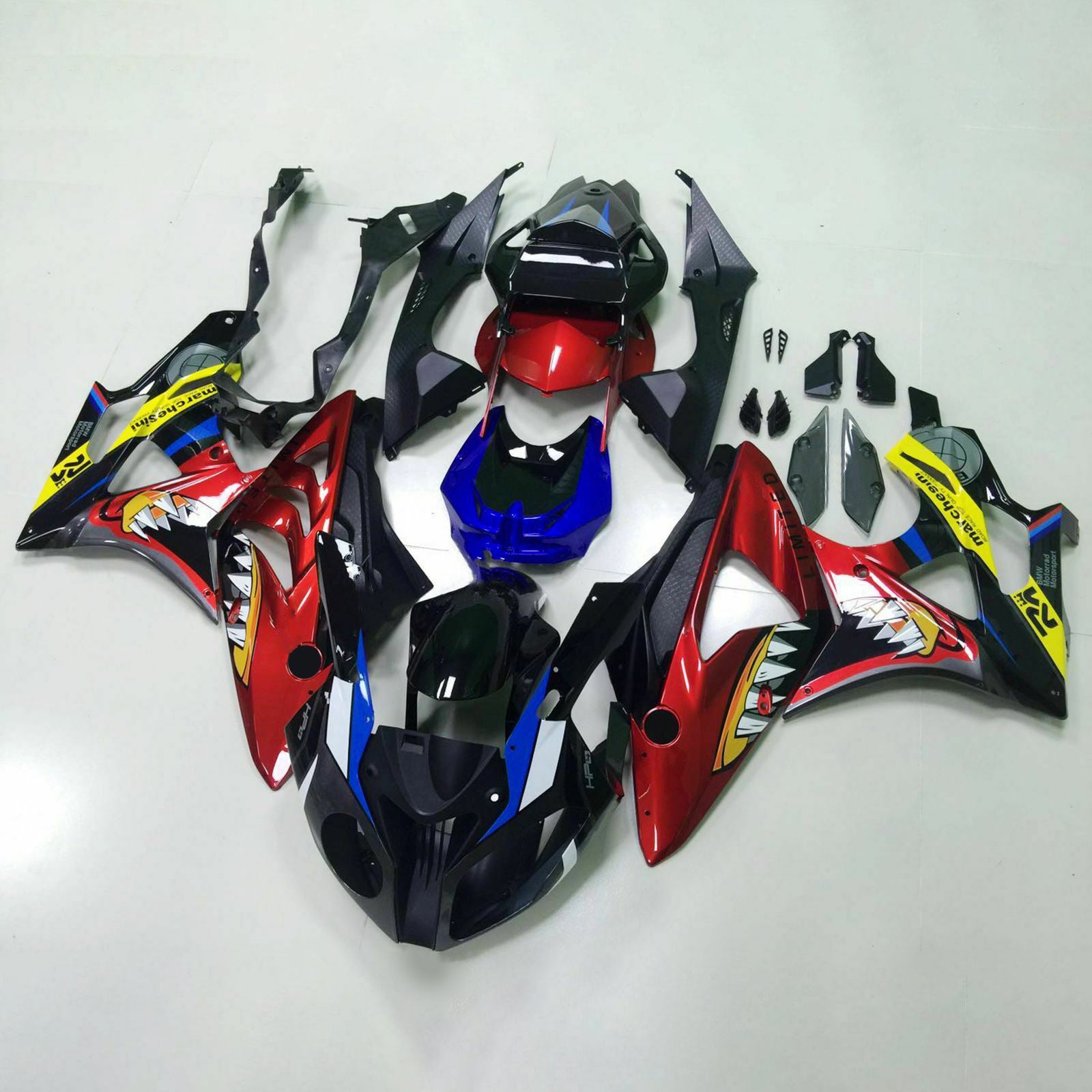 Amotopart 2009-2014 S1000RR BMW ブルー&レッドシャークティースフェアリングキット