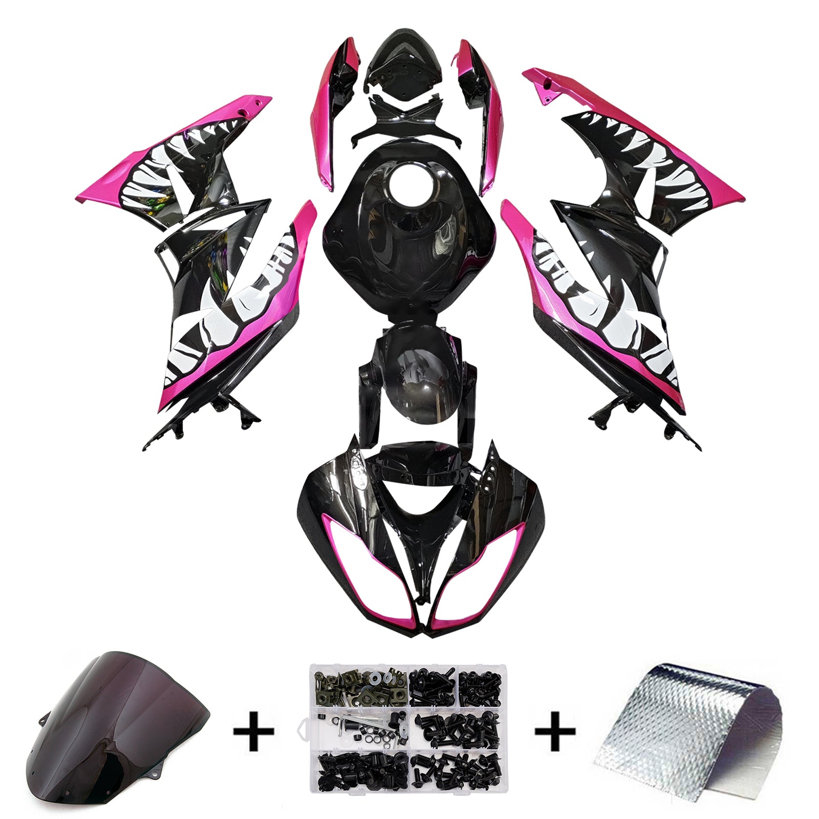 Amotopart 2009-2012 Kawasaki ZX6R 636 Black Pink Fairing Kit