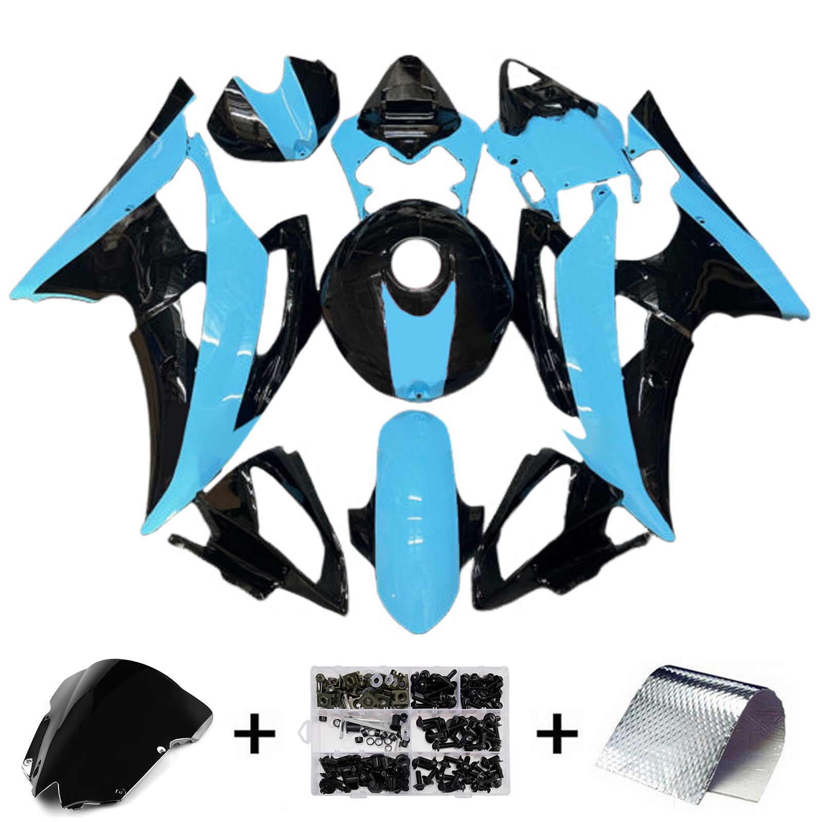 Amotopart 2008-2016 Yamaha YZF-R6 Light Blue & Black Fairing Kit