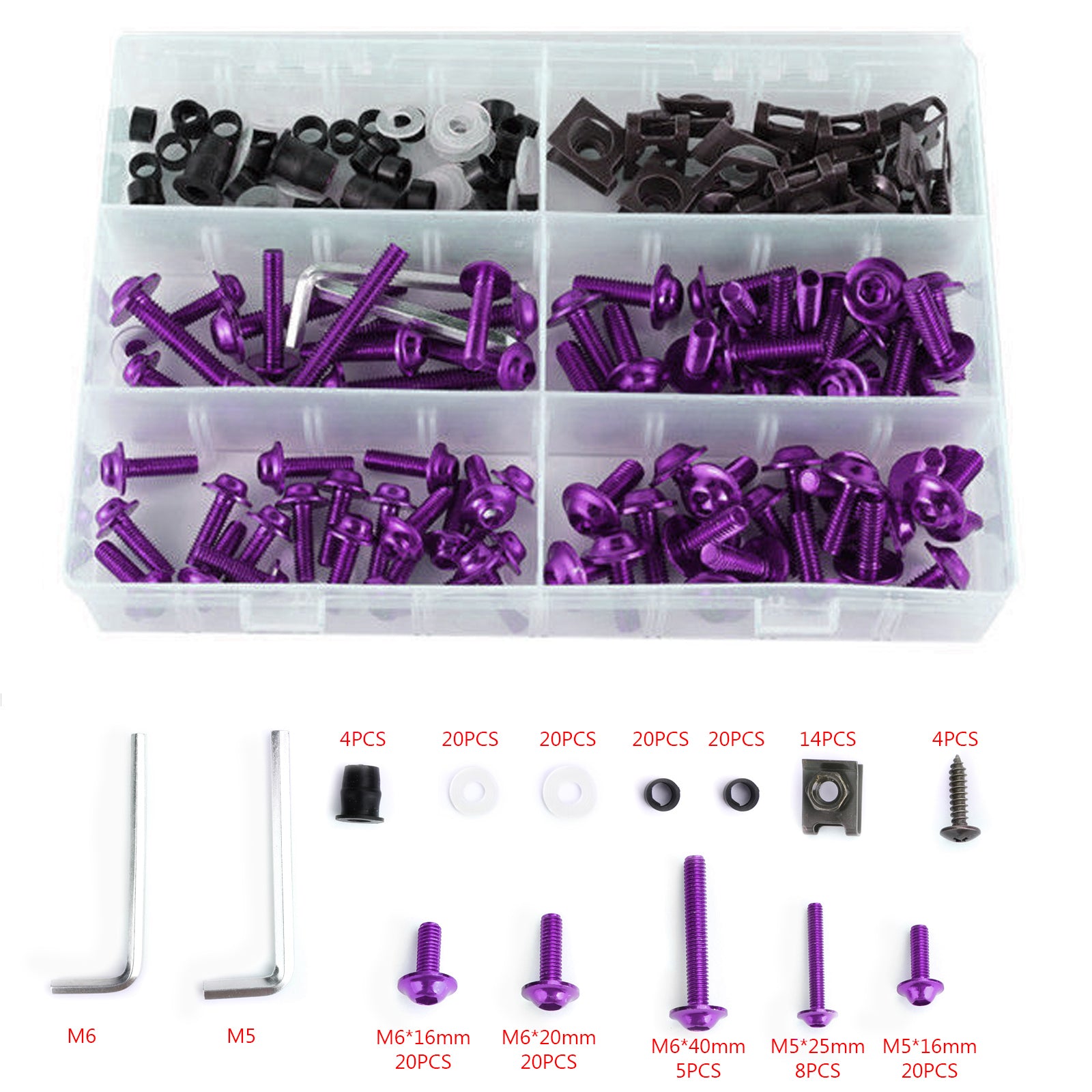 177PCS Motorcycle Sportbike Windscreen Fairing Bolts Kit Purple Fastener Screws