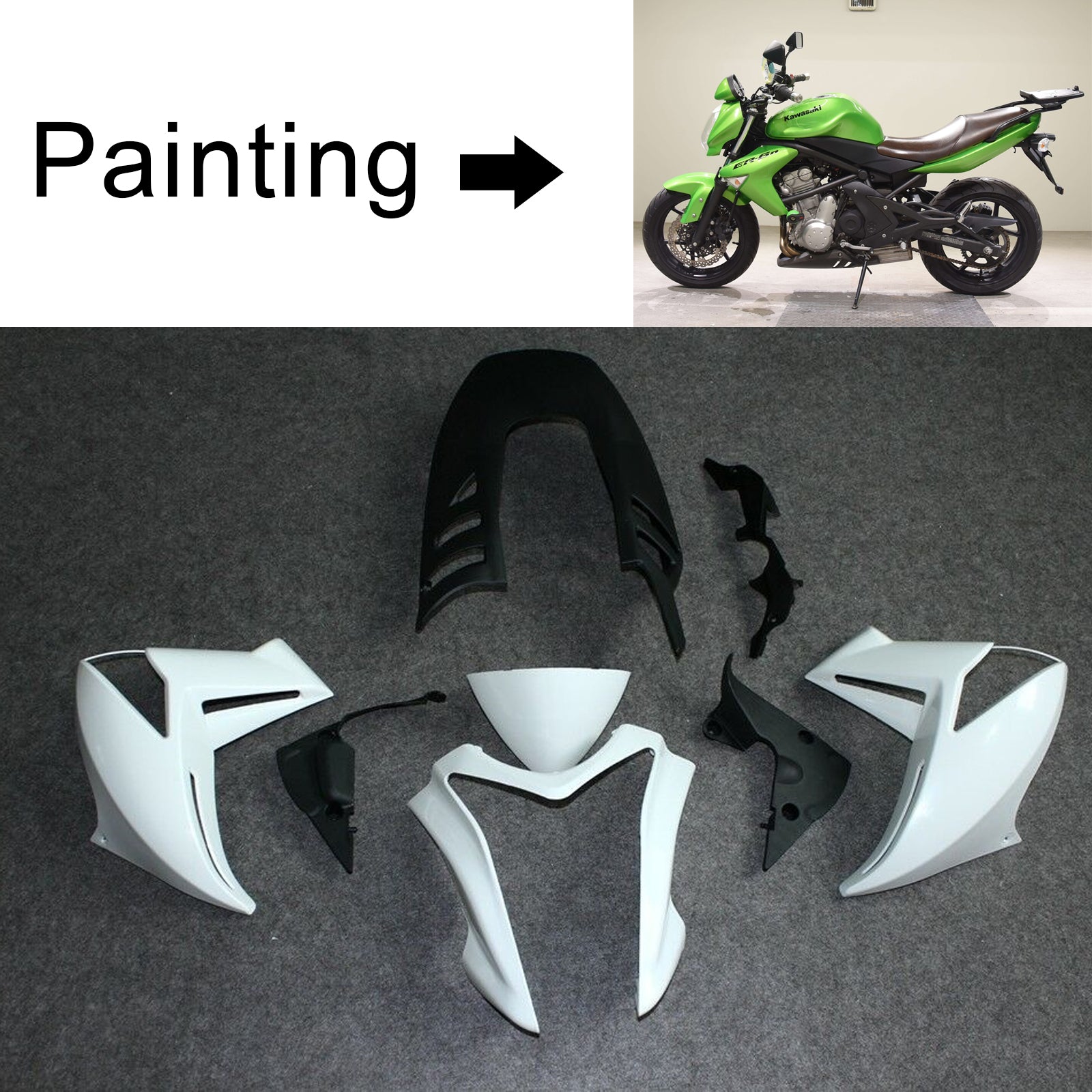 Amotopart 2009-2011 Kawasaki ER6N Verkleidungssatz, Grün