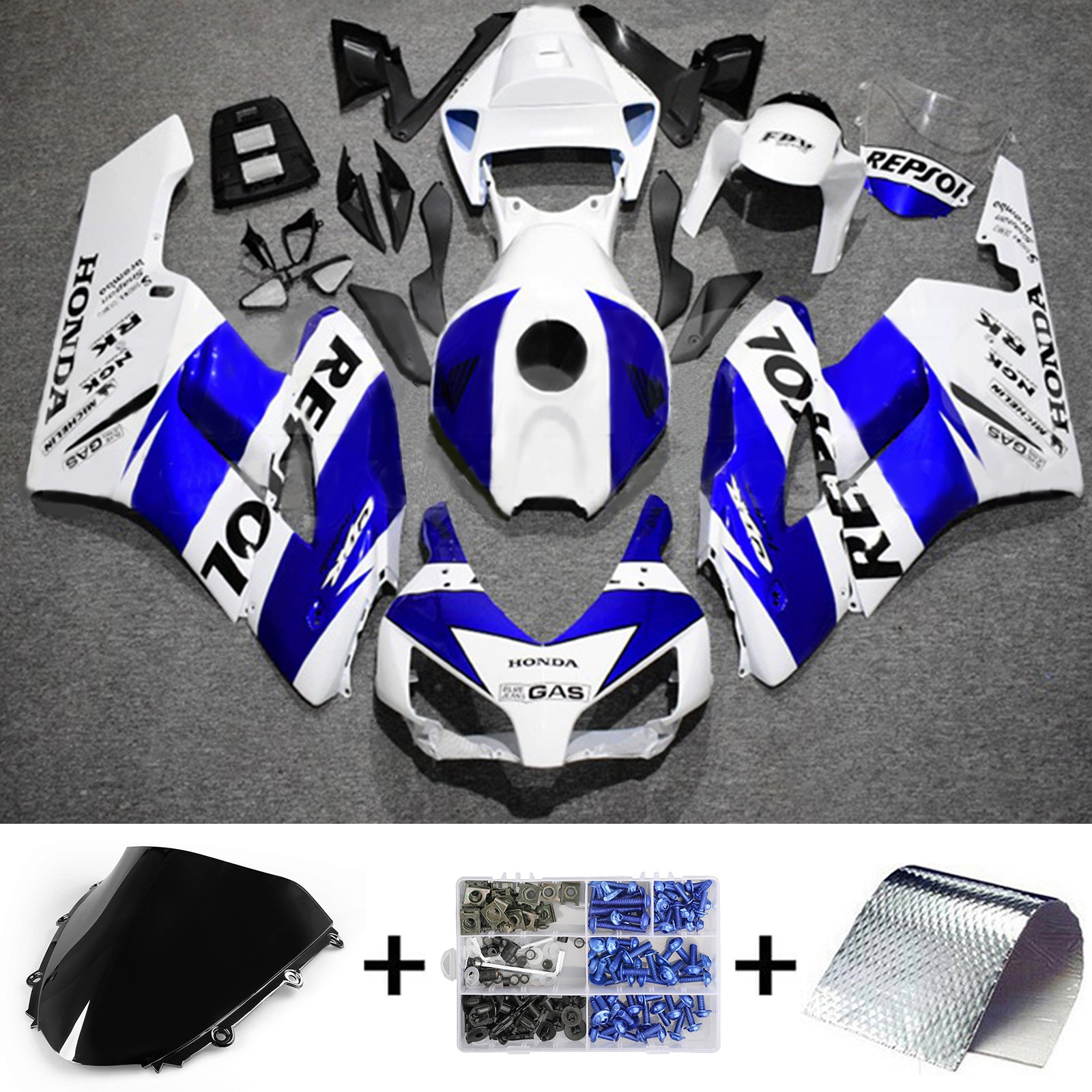 Amotopart 2004-2005 Honda CBR1000RR Kit de carenado Repsol azul y blanco