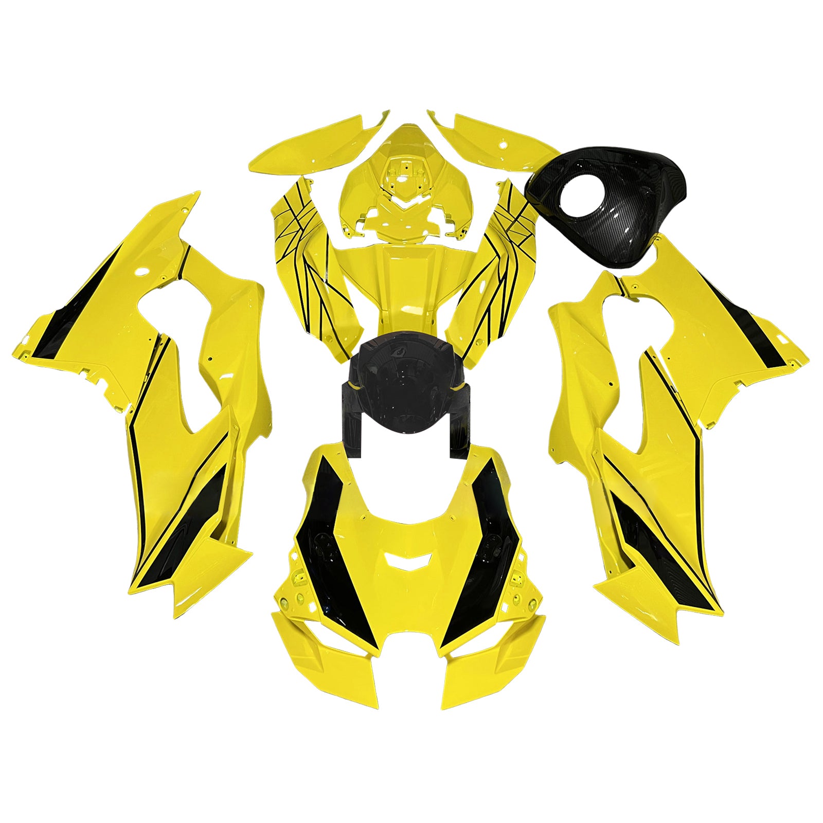 Amotopart 2021-2025 Kawasaki ZX14R ZZR1400 Carbon Fiber Yellow Fairing Kit