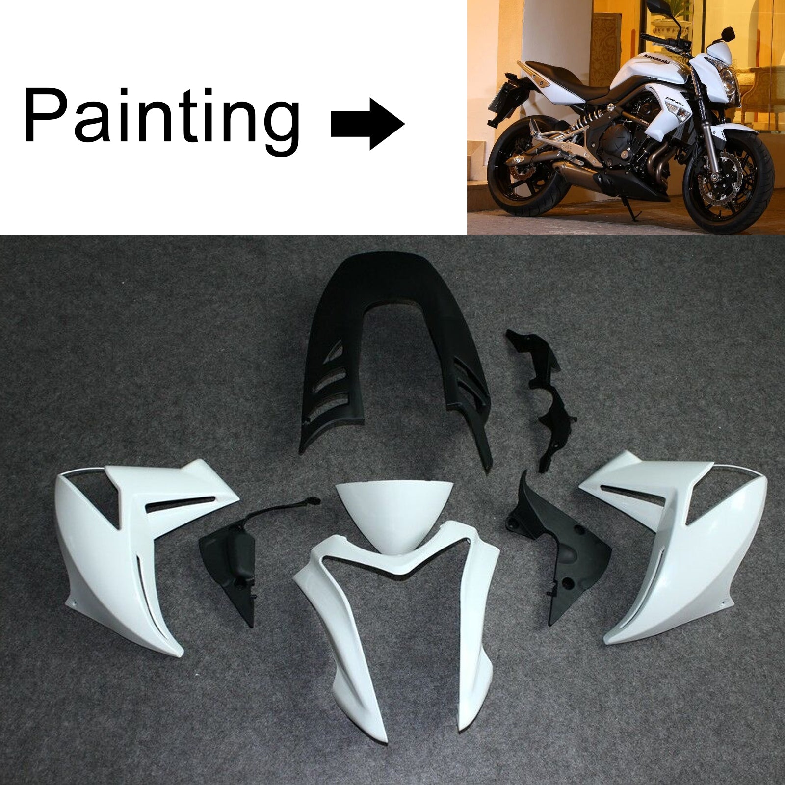 Amotopart 2009-2011 Kawasaki ER6N Kit de carenado blanco