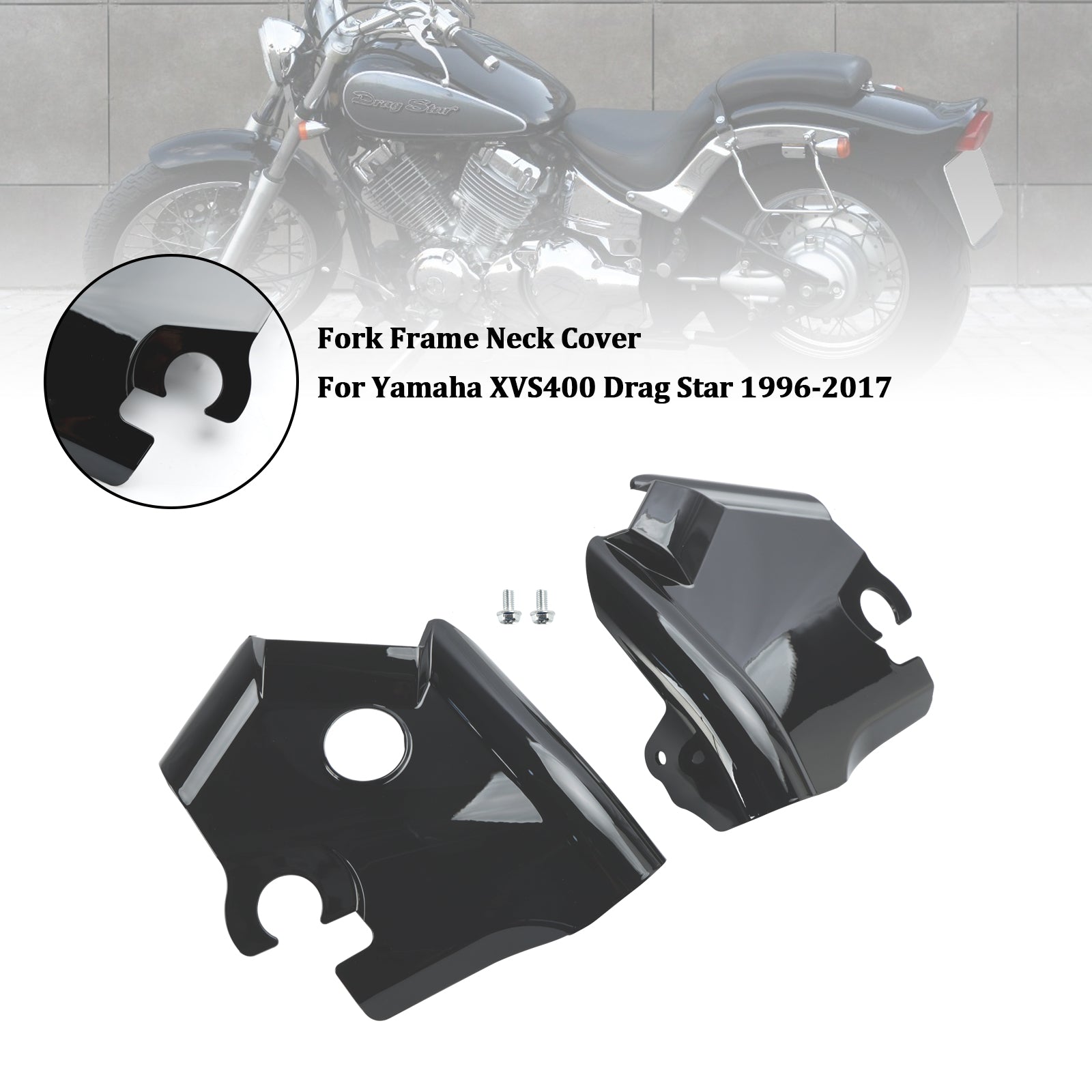 97-03 Yamaha XVS400 XVS650 Drag Star V-Star 650 Gabel Rahmen Hals Abdeckung Schwarz