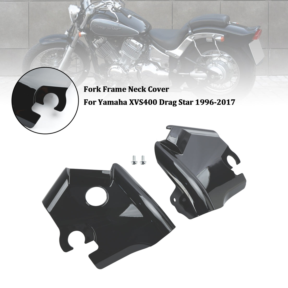 97-03 ヤマハ XVS400 XVS650 ドラッグスター V-Star 650 フォークフレーム ネックカバー ブラック