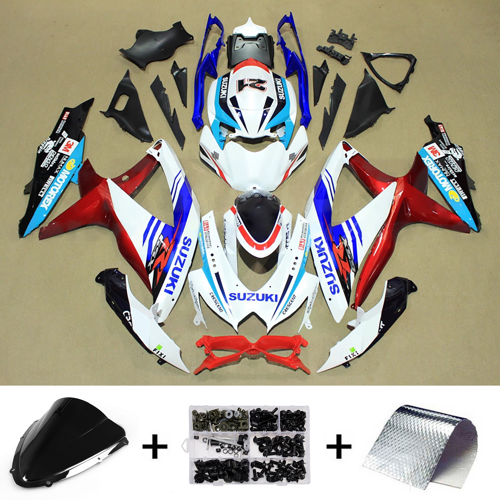Amotopart 2008-2010 Suzuki GSXR 600/750 White Blue Red Black Fairing Kit