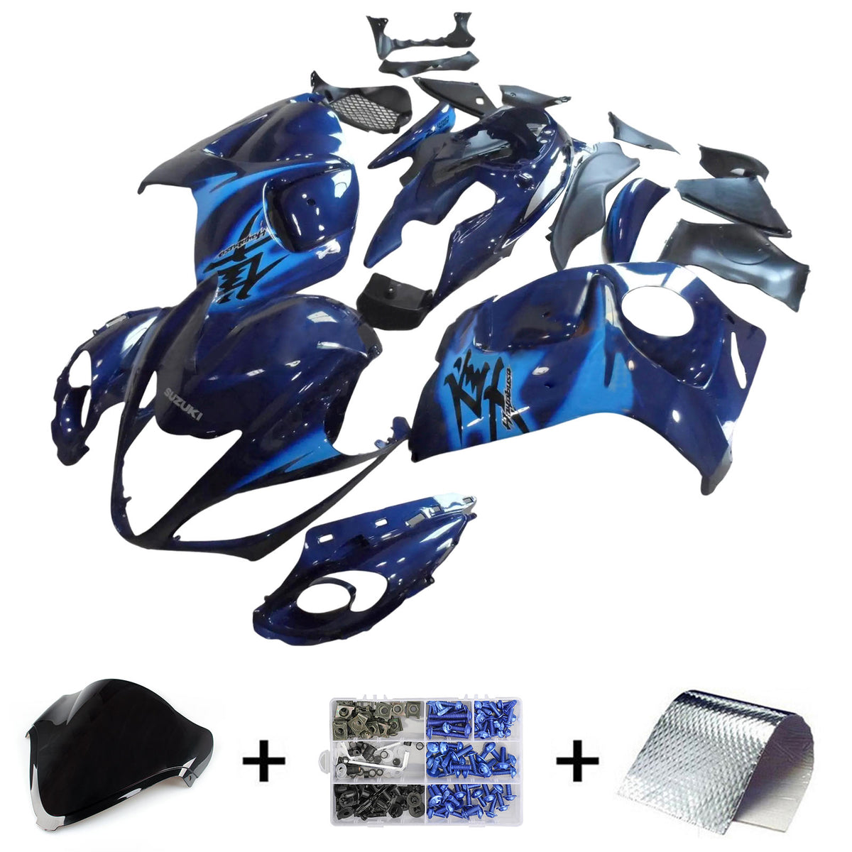 Amotopart 2008-2020 GSX1300R Hayabusa Suzuki Kit de carénage bleu clair et foncé