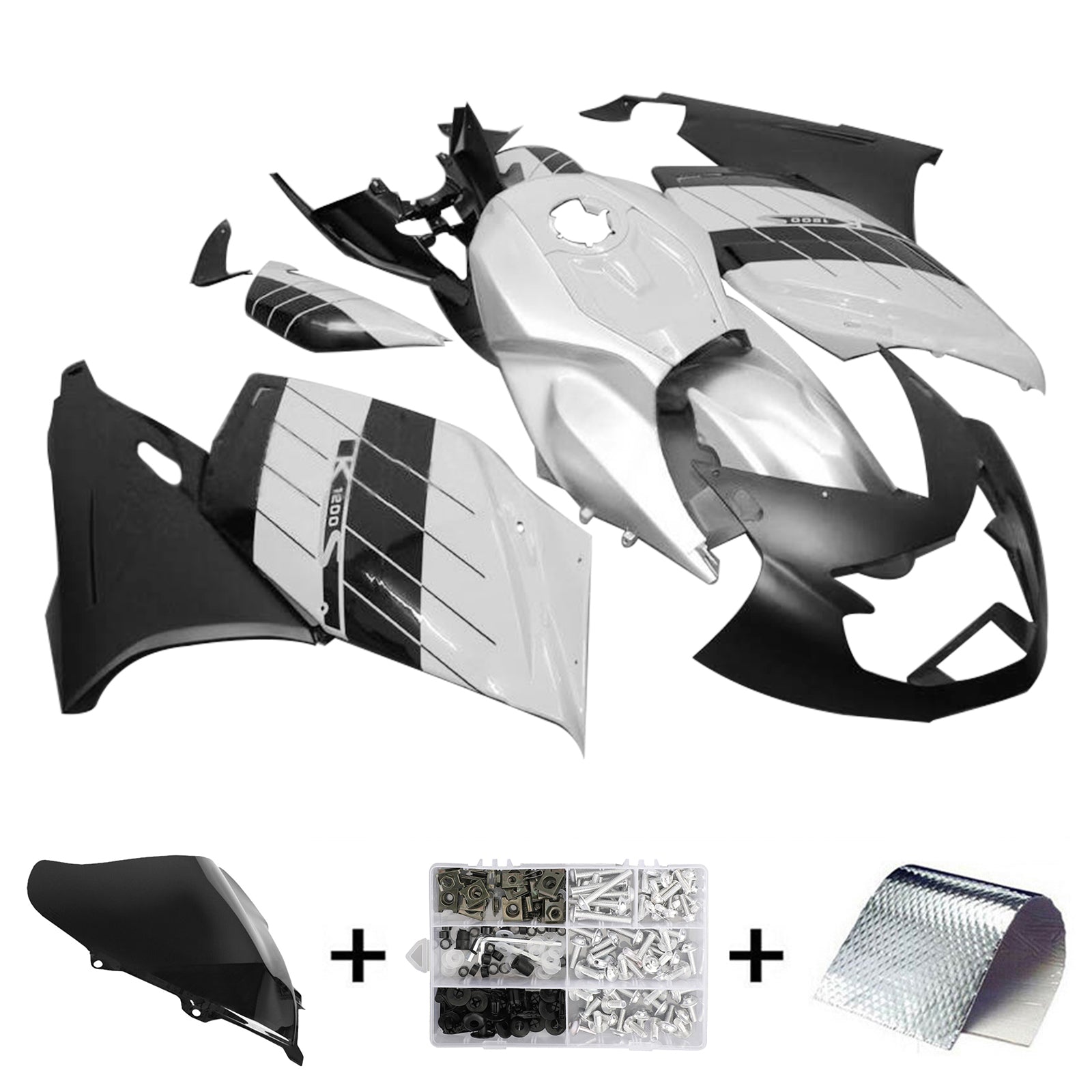 Amotopart 2005-2010 BMW K1200S Kit de carenado blanco y negro