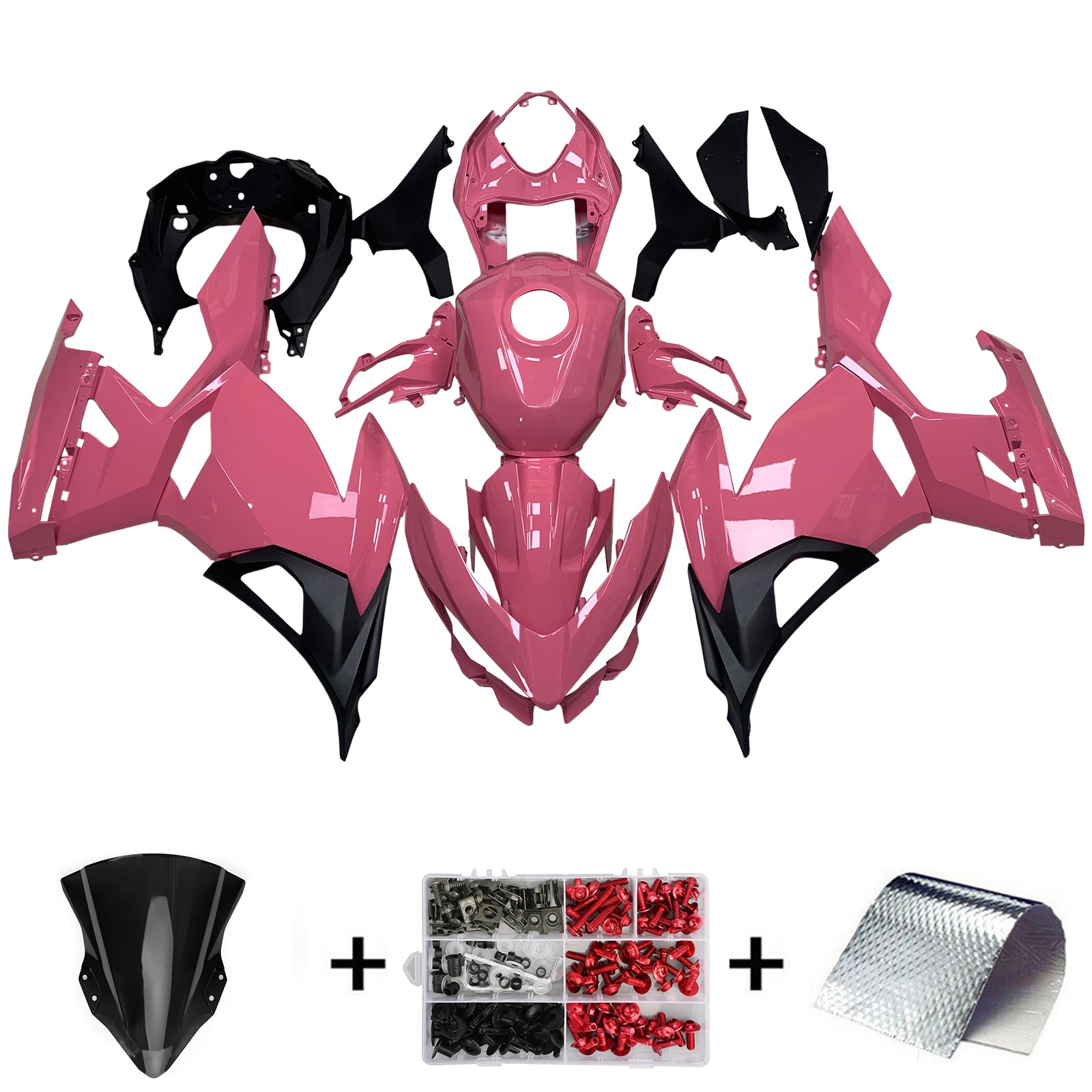 Amotopart 2018-2024 Kawasaki EX400/Ninja400 Pink Black Fairing Kit