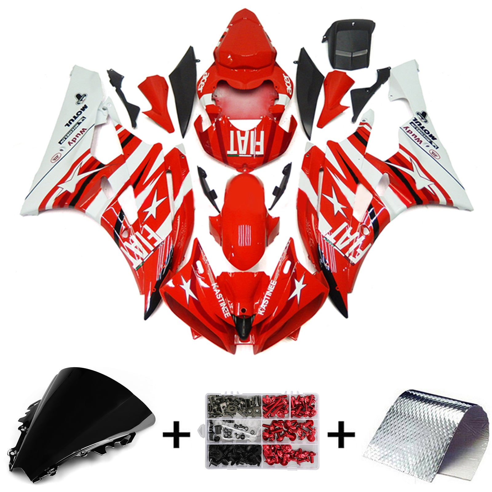 Amotopart 2006-2007 Yamaha YZF 600 R6 Kit de carenado blanco y rojo