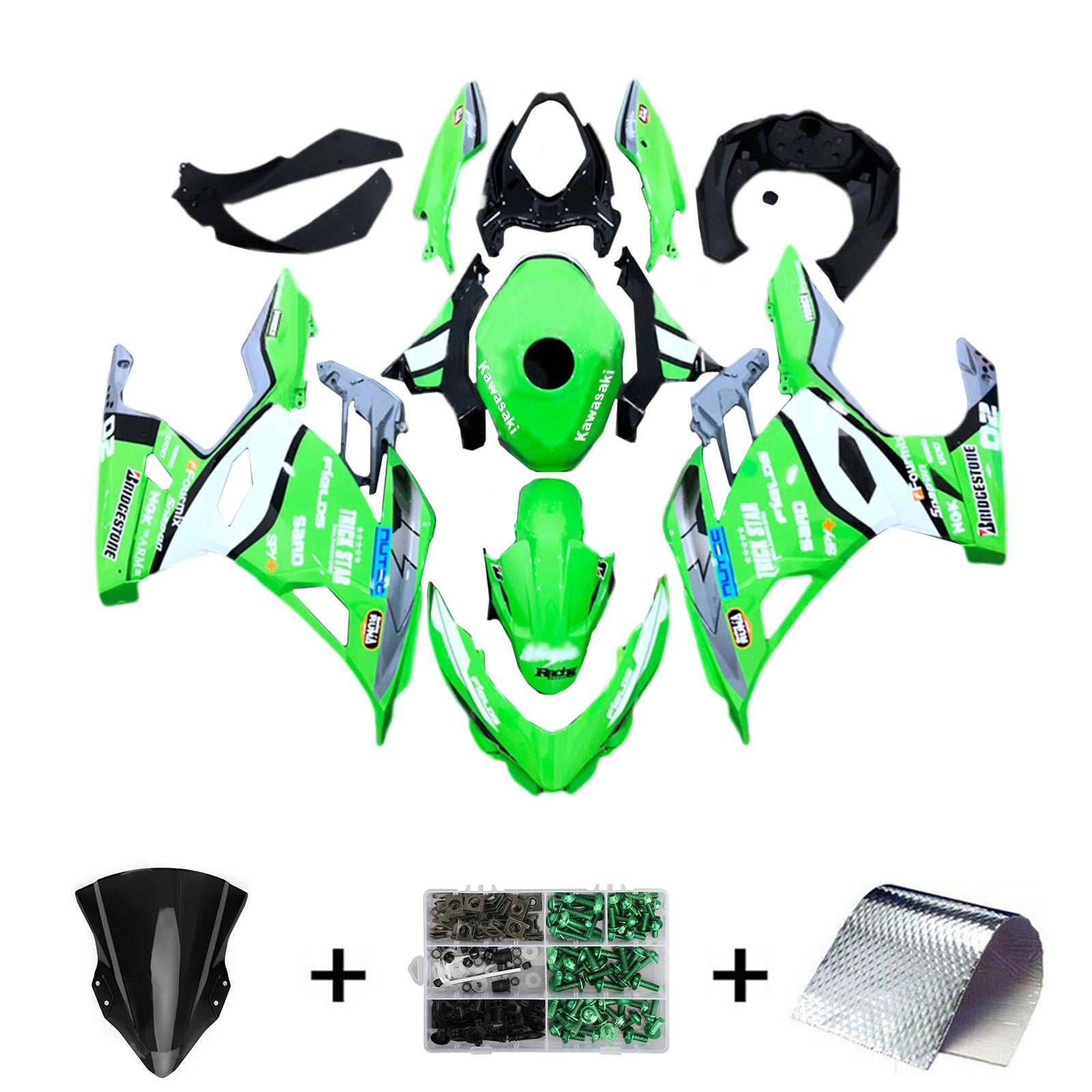 Amotopart 2018-2024 Kawasaki EX400 Ninja400 Kit de carenado verde