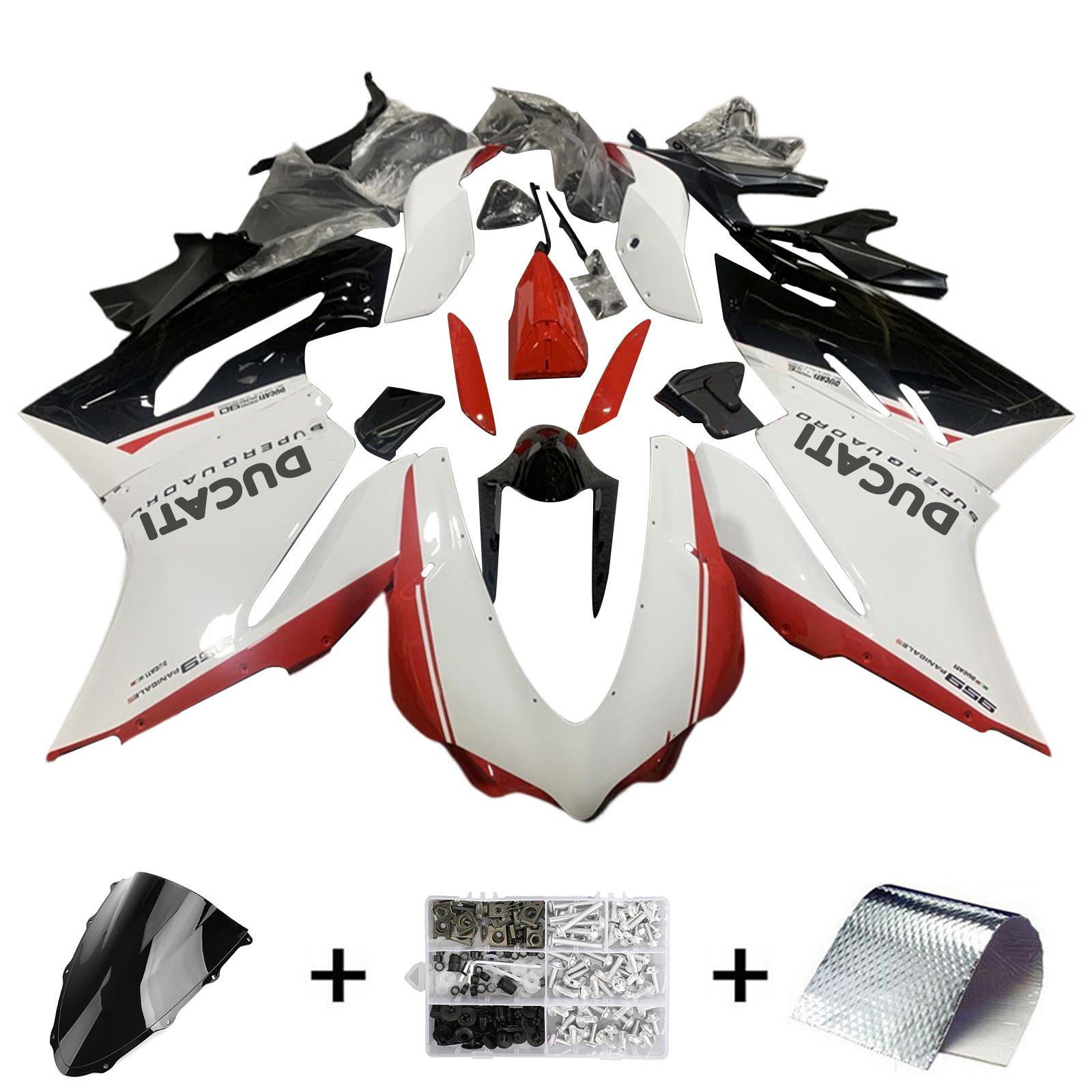 Amotopart 2015-2020 Ducati 1299 959 レッド&ホワイト Style4 フェアリングキット