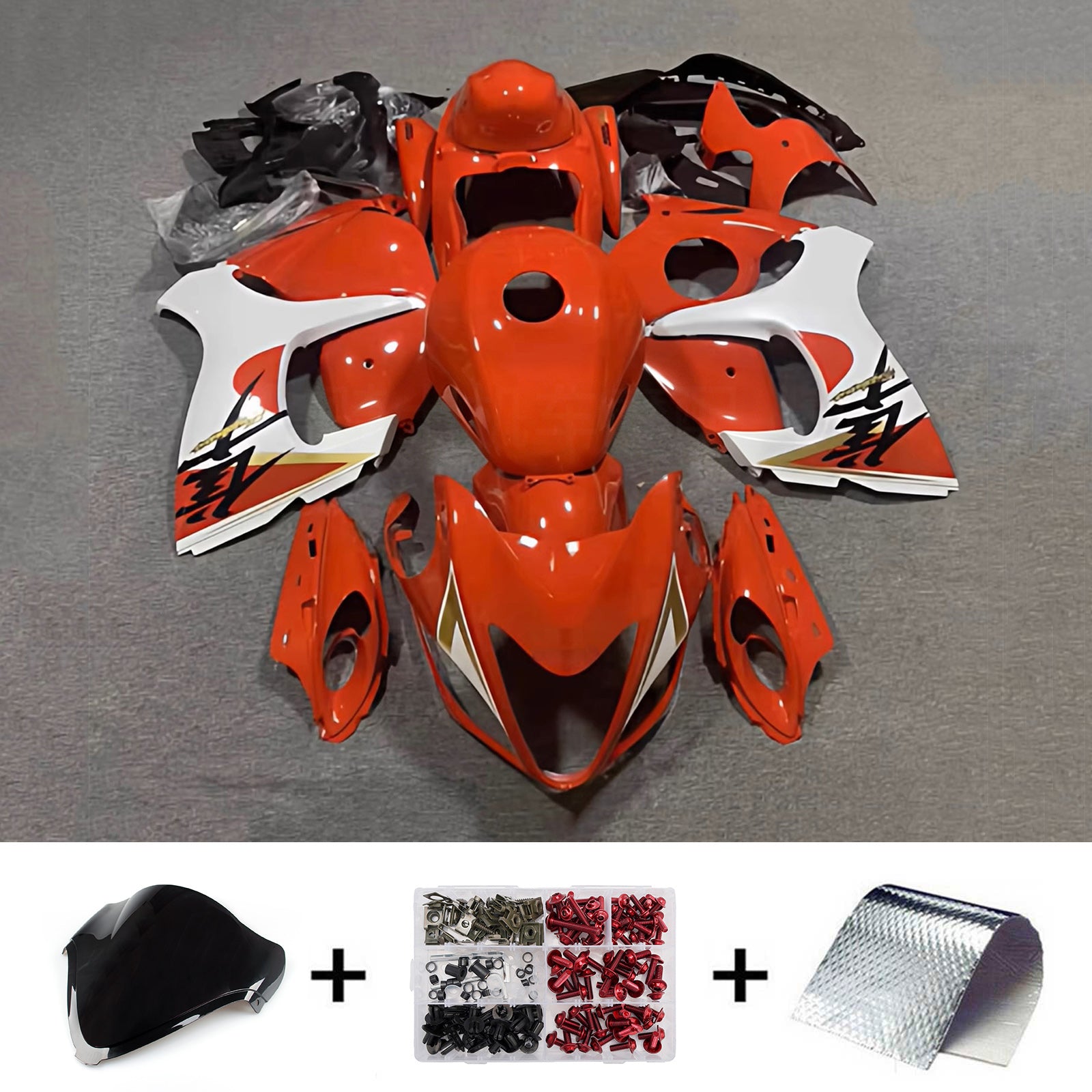 Amotopart 2008-2020 Suzuki Hayabusa GSX1300R Orange/White Fairing Kit