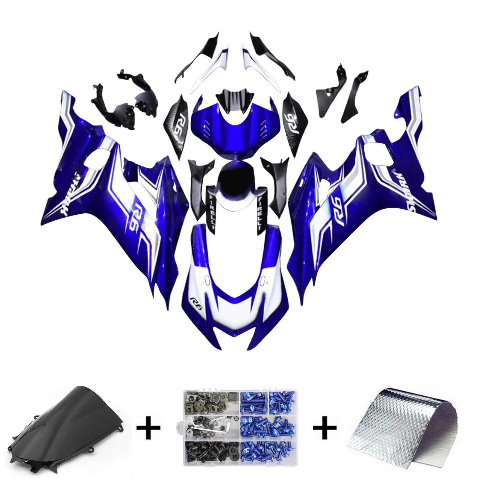 Amotopart 2017-2023 Yamaha YZF R6 White Blue Black Fairing Kit