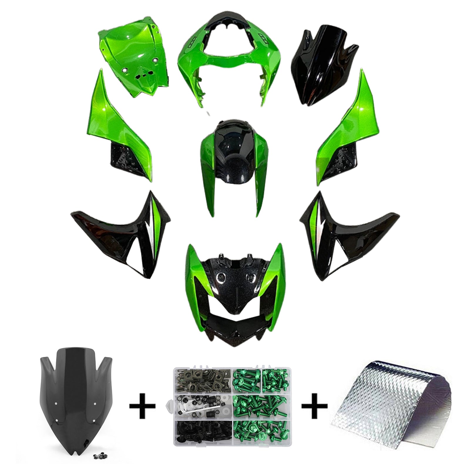 Amotopart 2007-2009 Kawasaki Z1000 Kit de carenado verde negro brillante