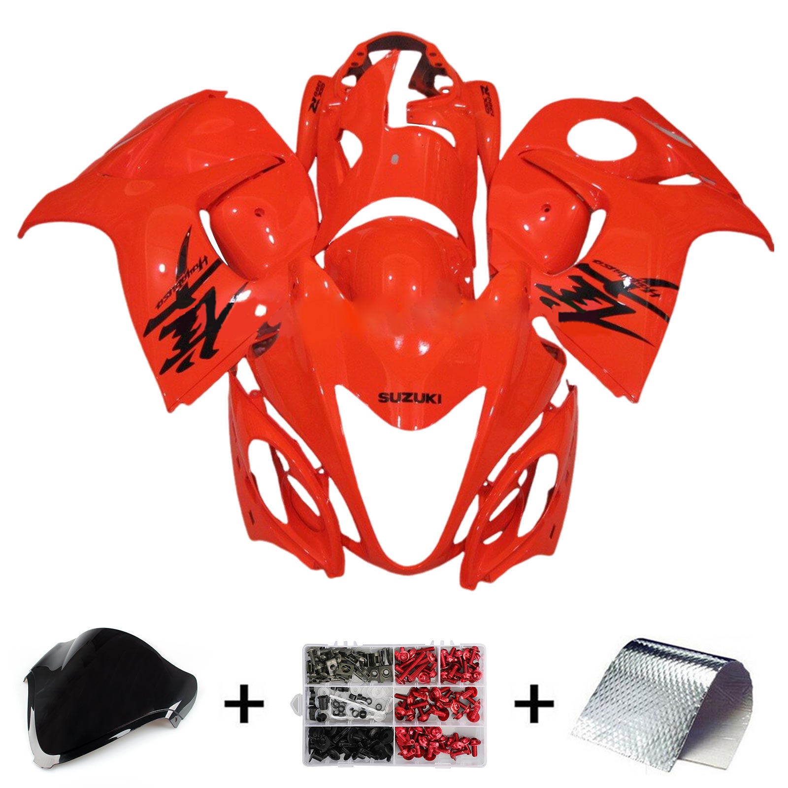 Amotopart 2008-2020 GSX1300R Hayabusa Suzuki rojo con kit de carenado con logotipo negro