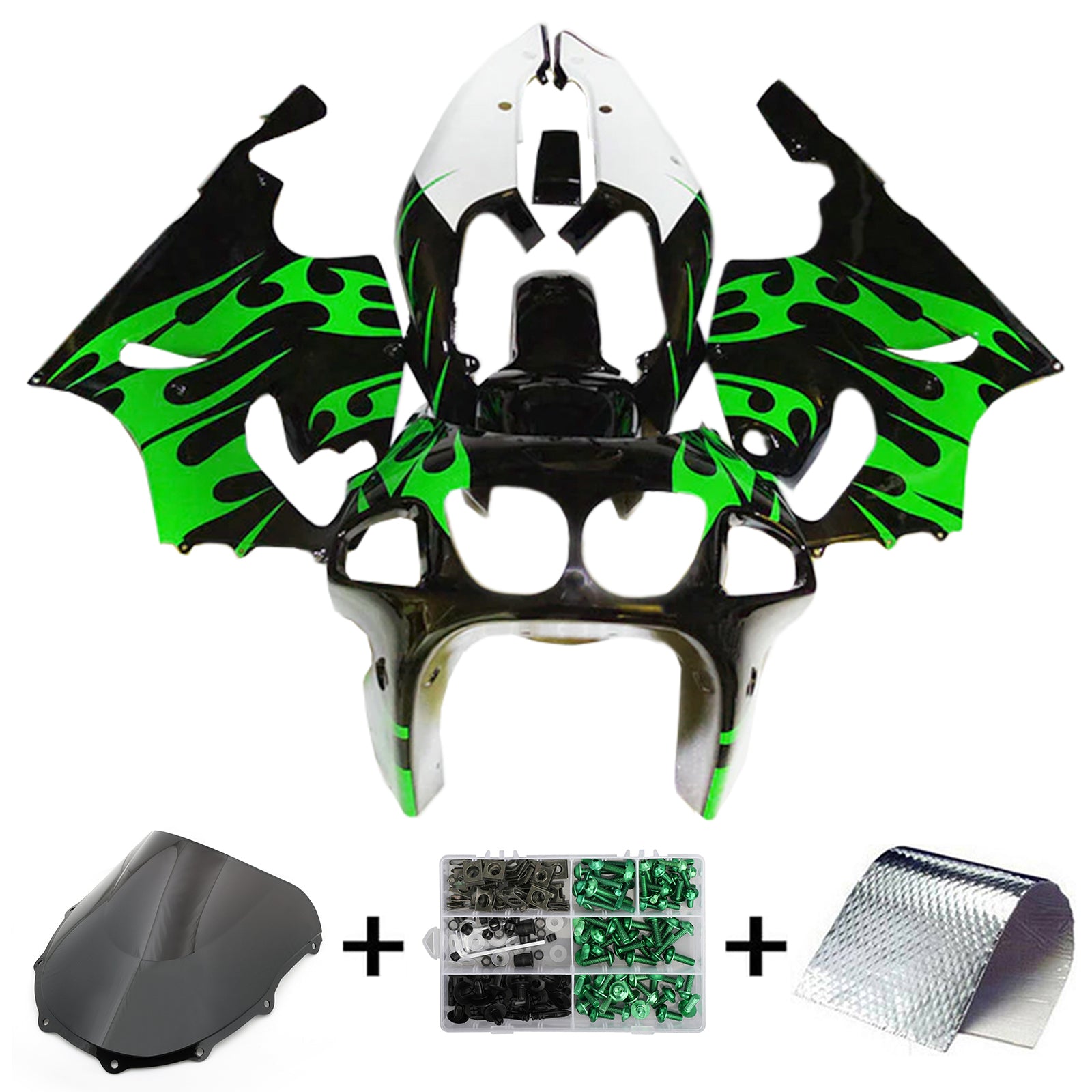 Amotopart 1996-2003 Kawasaki ZX7R Kit de carenado blanco negro verde