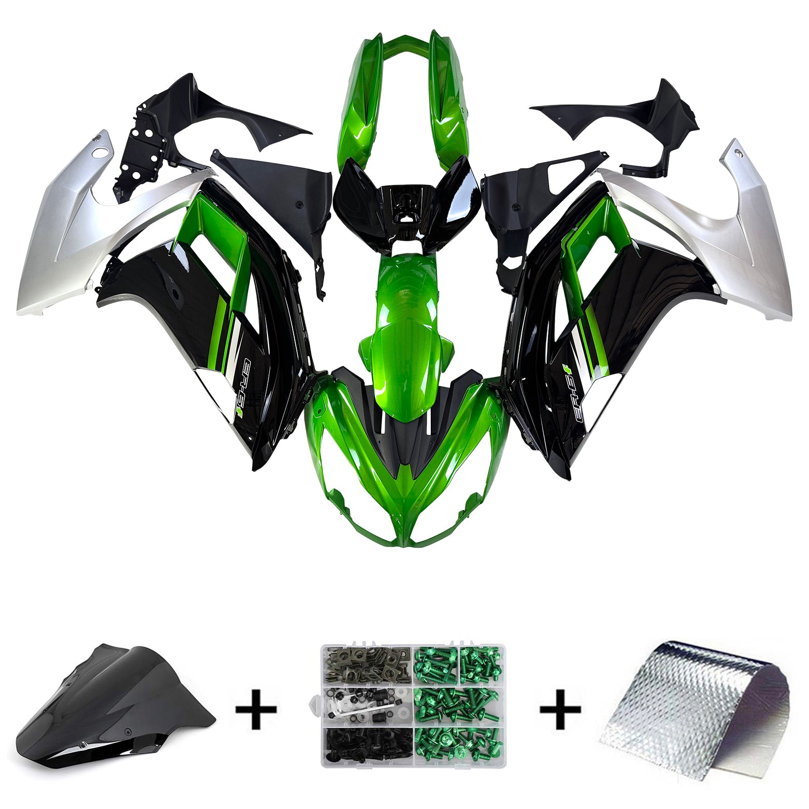 Amotopart 2012-2016 Kawasaki ER6F/Ninja650 Green Black Fairing Kit