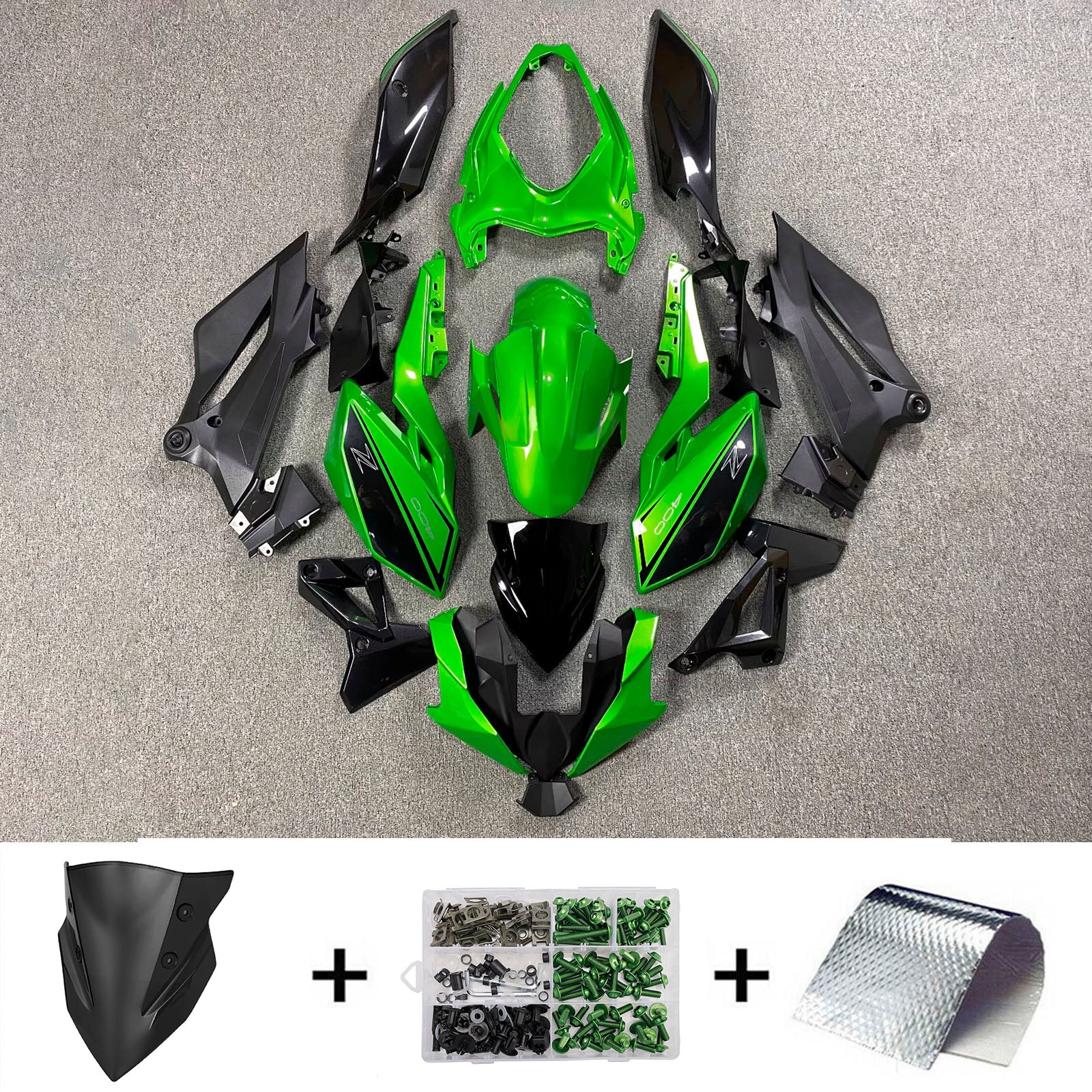 Amotopart 2018-2024 Kawasaki Z400 Green Black Fairing Kit
