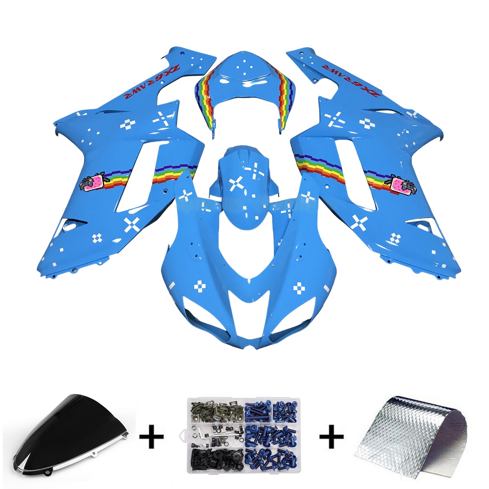 Amotopart 2007-2008 Kawasaki ZX6R 636 Light Blue Fairing Kit