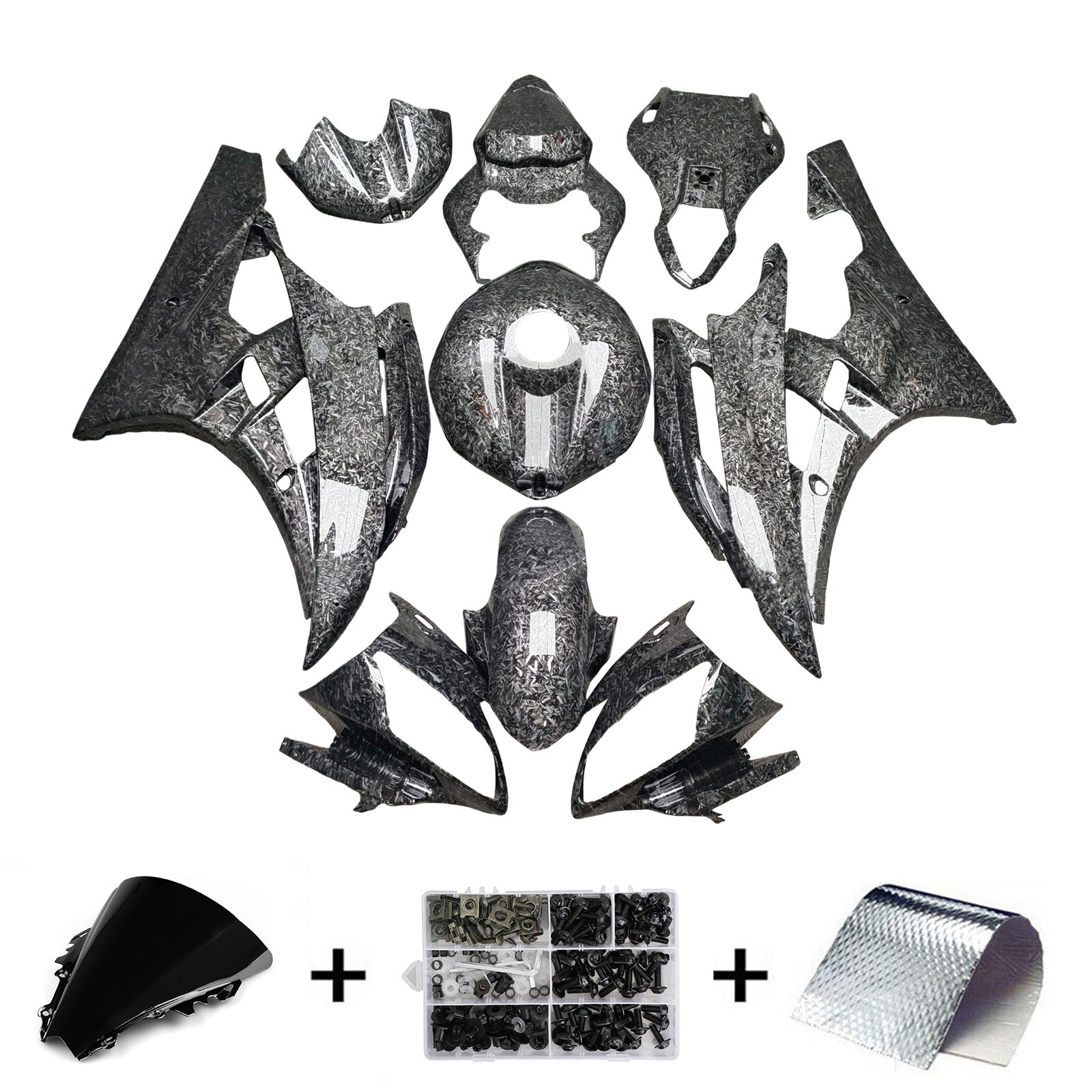 Amotopart 2006-2007 Yamaha YZF-R6 Grey & Black Forged Carbon Fiber Pattern Fairing Kit