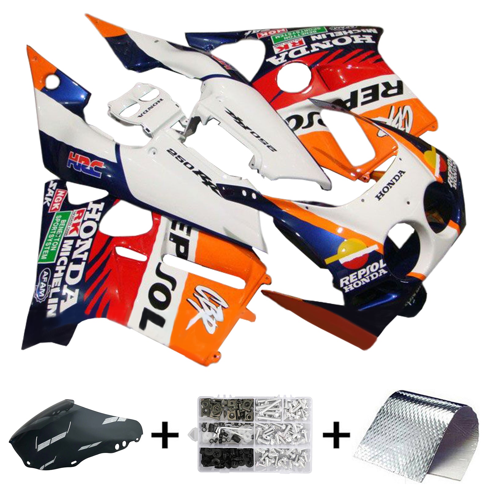 Amotopart 1988–1989 Honda CBR250RR MC19 Orange-weißes Verkleidungsset