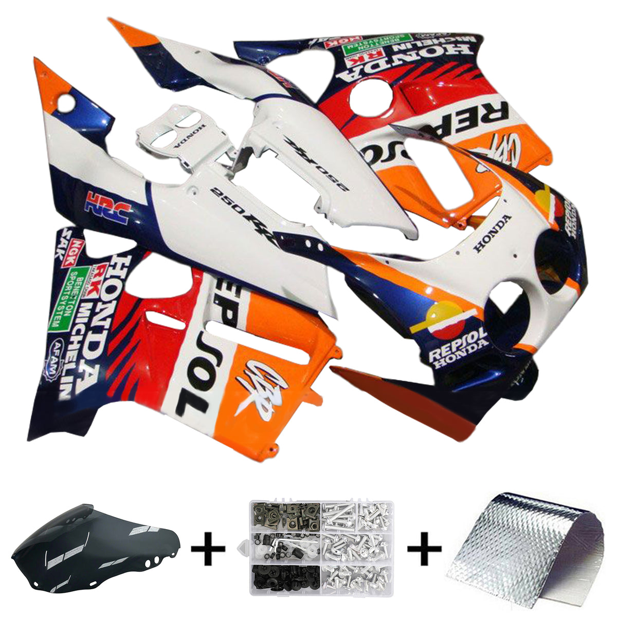 Amotopart 1988-1989 Kit carena Honda CBR250RR MC19 arancione bianco