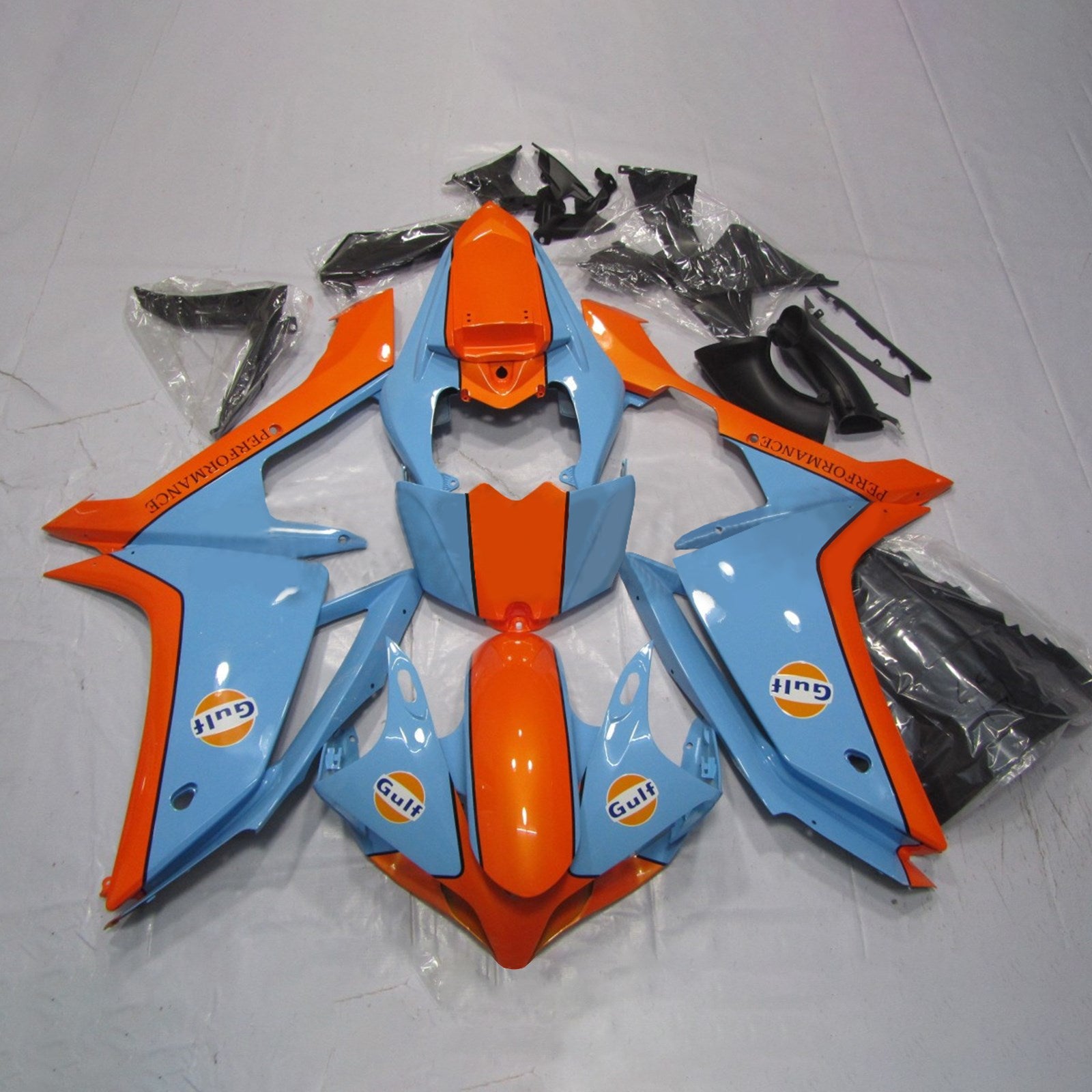 Amotopart 2007–2008 Yamaha YZF 1000 R1 Hellblau und Orange Verkleidungsset