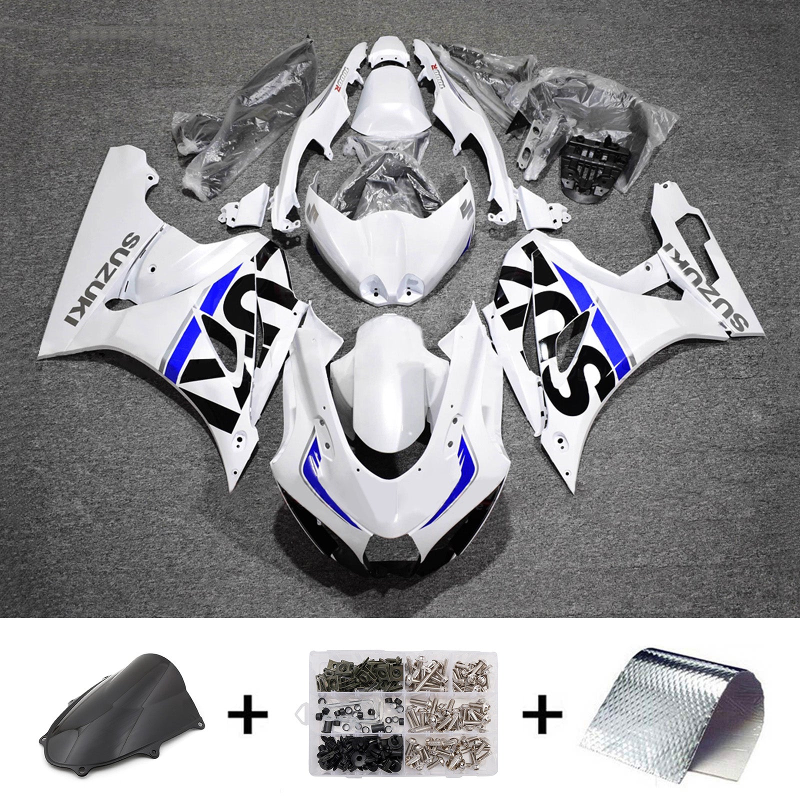 Amotopart 2017-2025 Suzuki GSXR1000 White Black Blue Fairing Kit