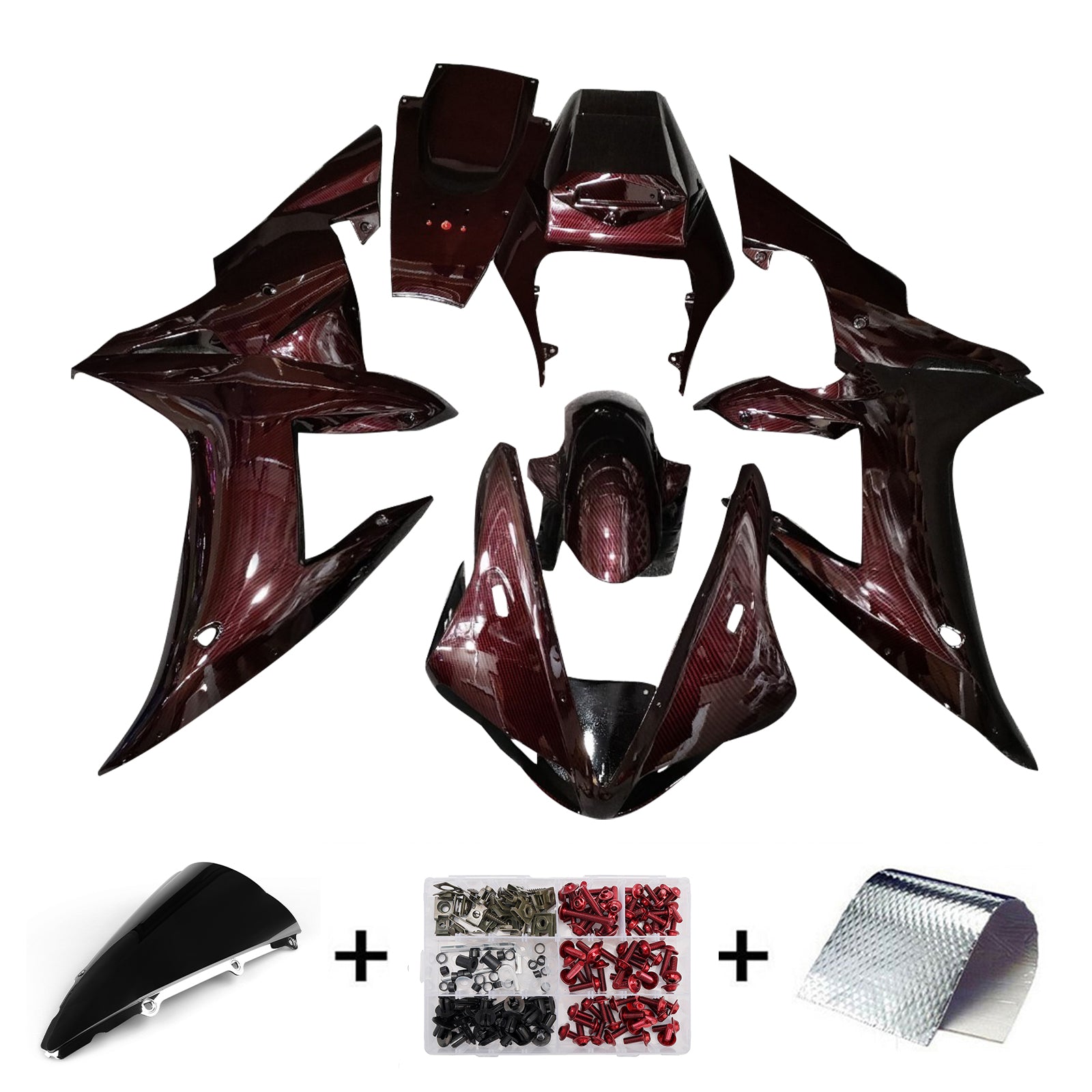 Amotopart 2002-2003 Yamaha YZF-R1 Red Carbon Fiber Pattern Fairing Kit