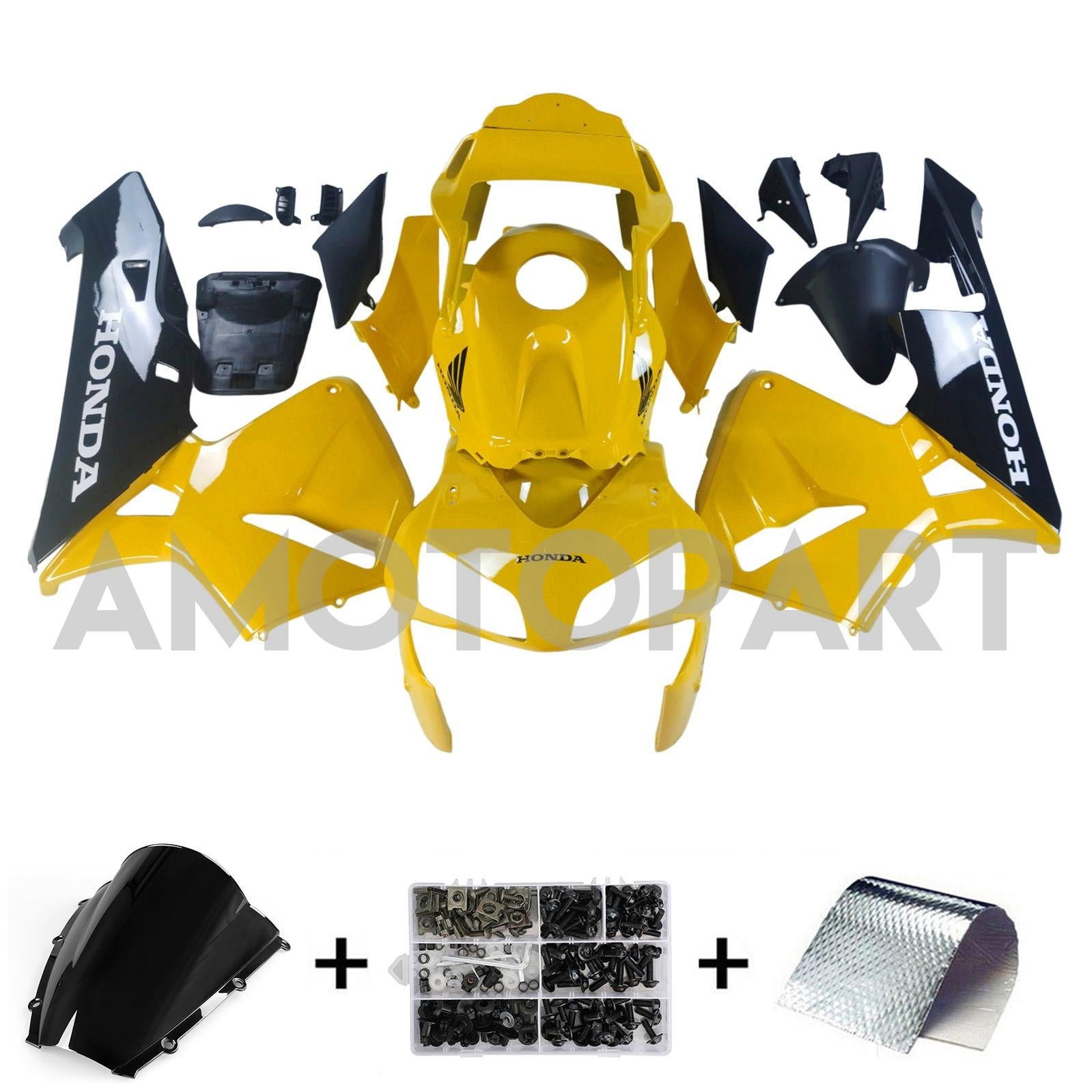 Amotopart 2003-2004 Honda CBR600RR Black Yellow Fairing Kit