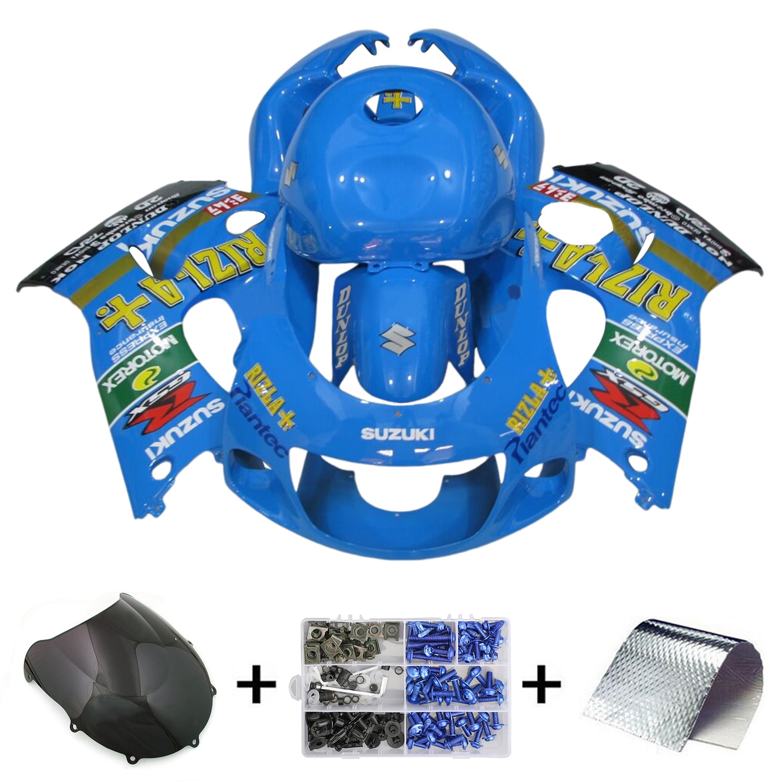 Amotopart Suzuki GSXR600 1996-2000 GSXR750 1996-1999 Azul con kit de carenado con logo