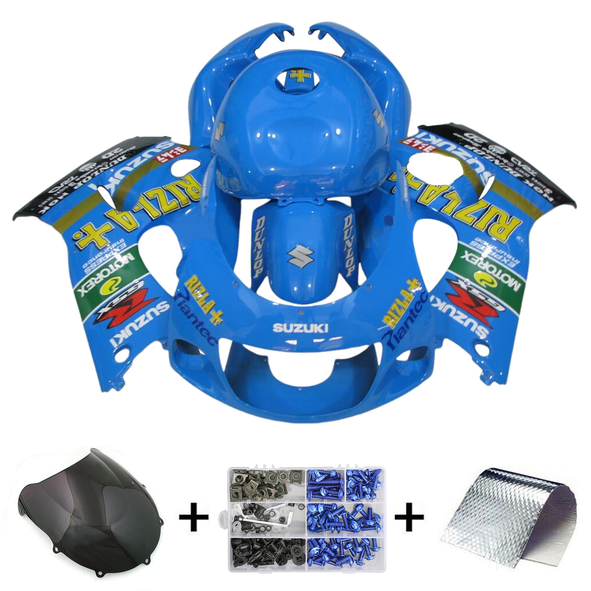 Amotopart Verkleidungsset für Suzuki GSXR600 1996–2000, GSXR750 1996–1999, Blau mit Logo