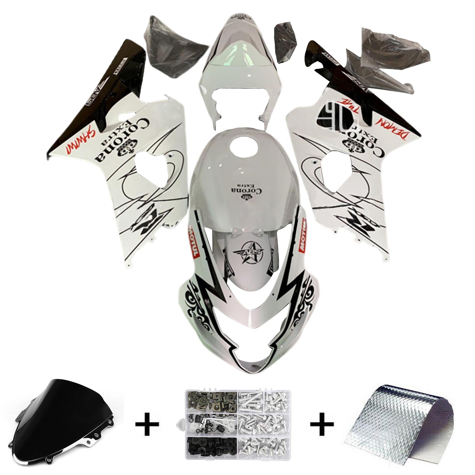 Amotopart 2004-2005 Suzuki GSXR 600/750 K4 Kit de carenado gris y blanco