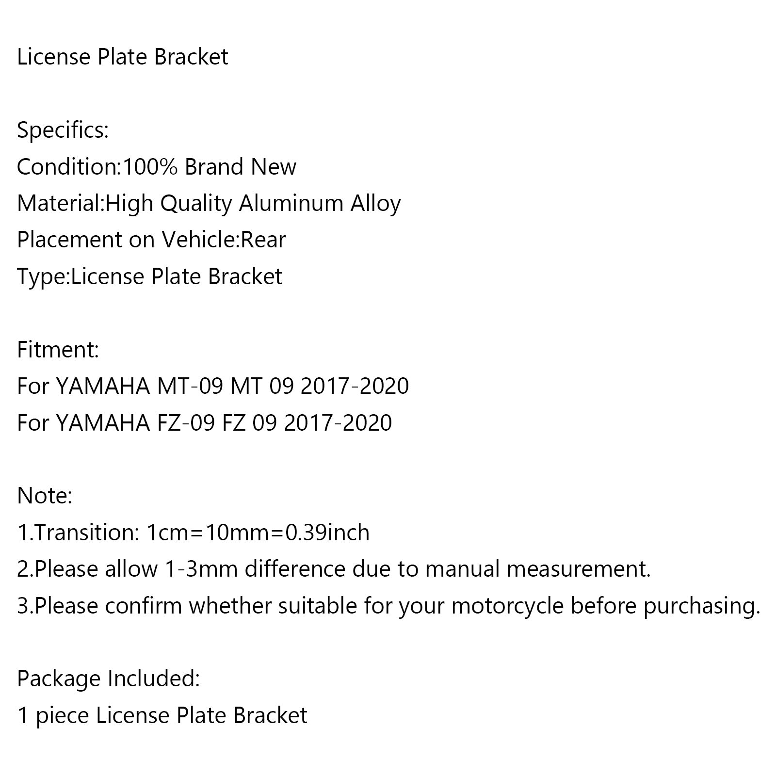 License Plate Holder Frame Bracket For YAMAHA MT-09 FZ-09 MT FZ 09 2017-2020