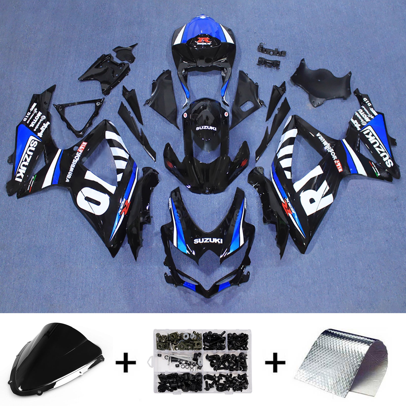 Amotopart 2008-2010 Suzuki GSXR 600/750 Black White Blue Fairing Kit
