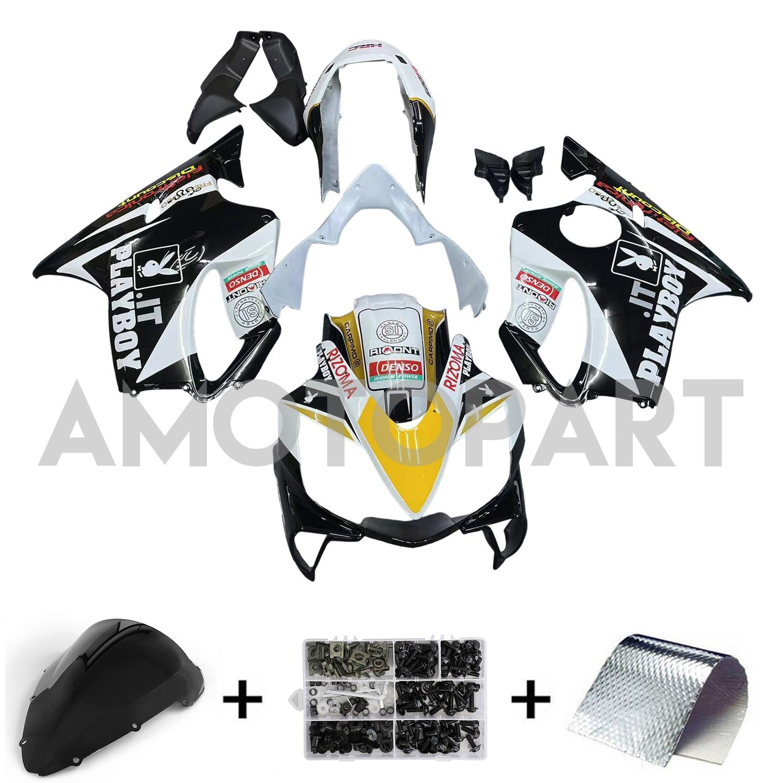 Amotopart 2004-2007 Honda CBR600 F4i Kit de carenado blanco negro