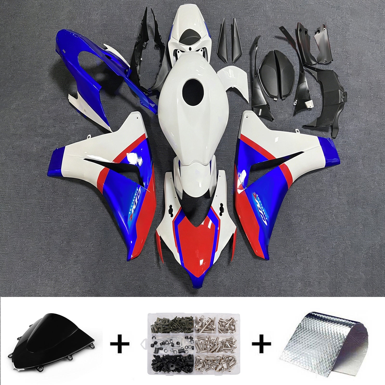 Amotopart 2008-2011 Honda CBR1000RR White/Blue/Red Fairing Kit