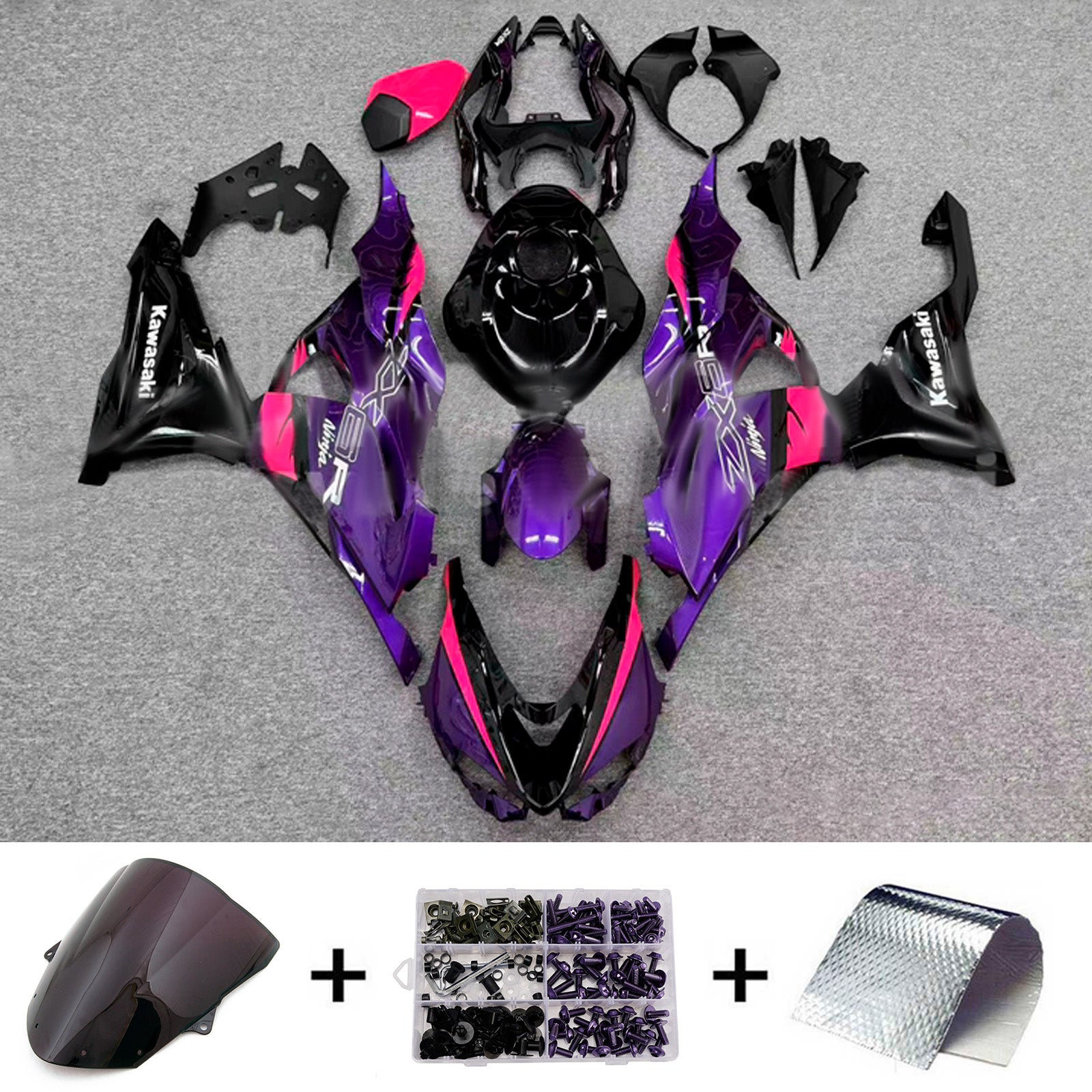 Amotopart 2024-2025 Kawasaki ZX-6R Purple Pink Black Fairing Kit