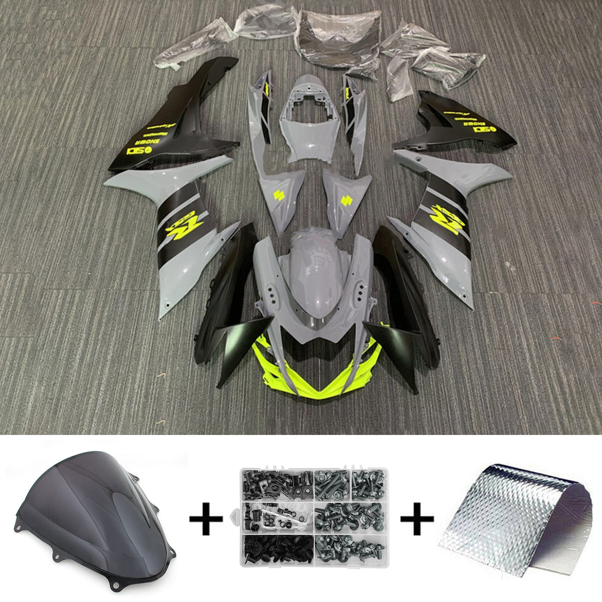 Amotopart 2011-2024 GSXR 600/750 スズキ グレー&ブラック フェアリングキット