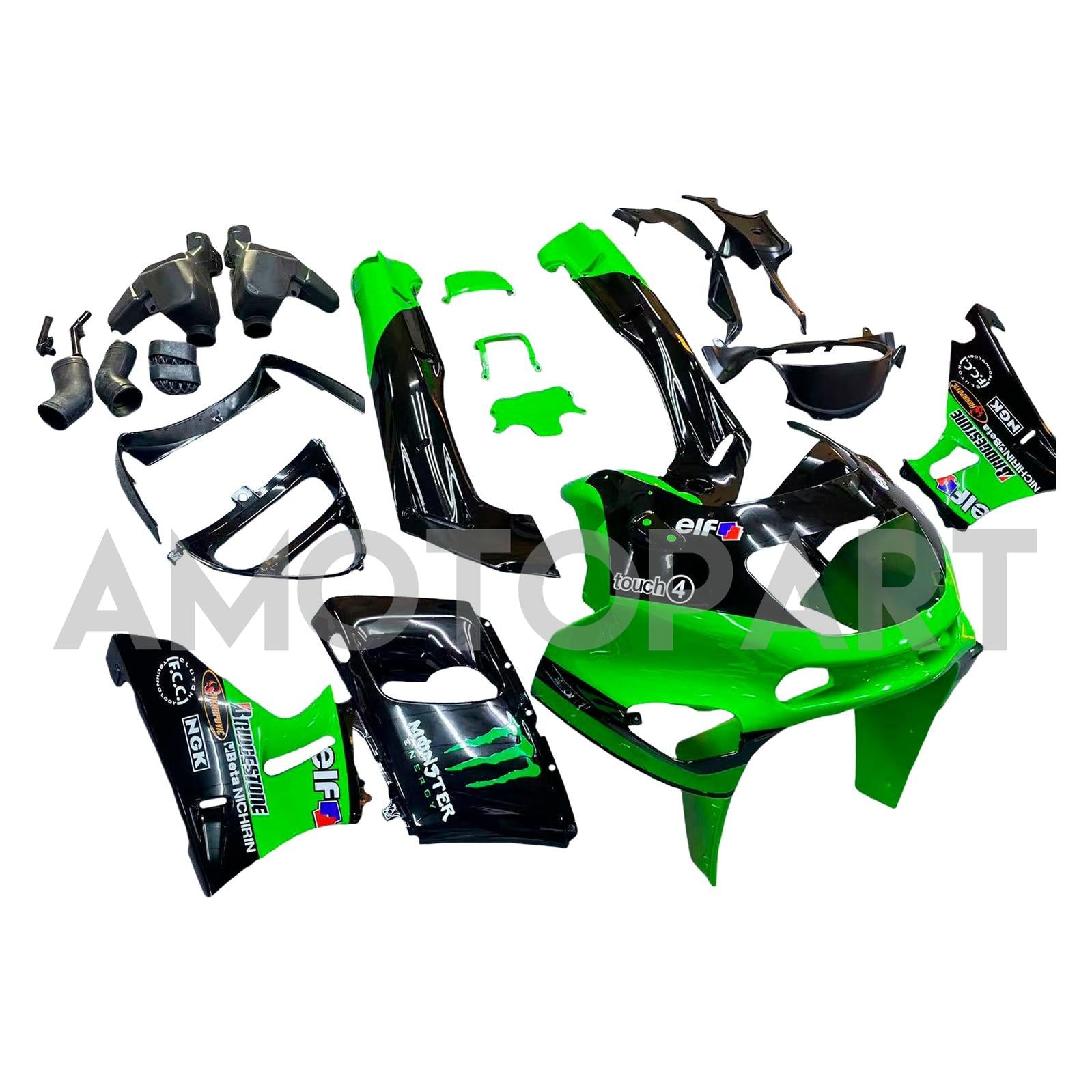 Amotopart Kawasaki 1993-2007 ZZR400 & 1998-2003 ZZR600 Green Black Fairing Kit