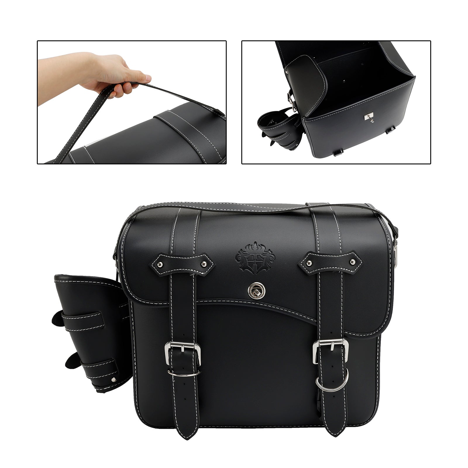 Saddlebag Side Storage Tool Bag Universal Quick Release Pu L-Size For Motorcycle