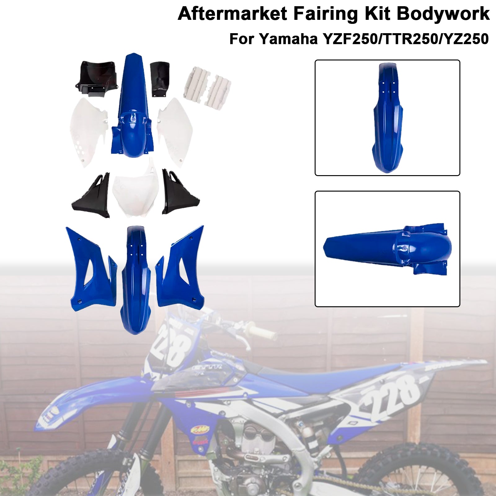 Yamaha YZF250 TTR250 YZ250 Body Plastic Kit Front Rear Fender Fairing