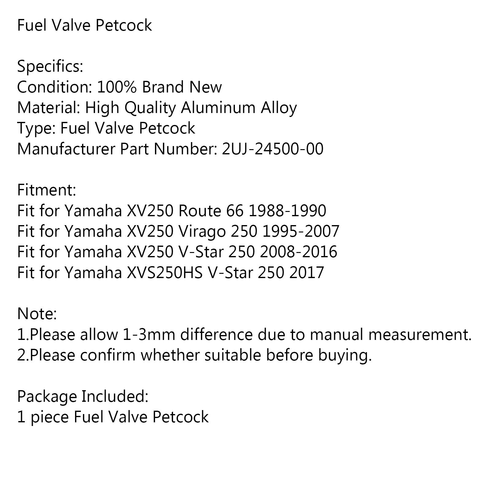 FUEL VALVE SHUTOFF PETCOCK fit for Yamaha XV250 Route 66 Virago 250 V-Star 250