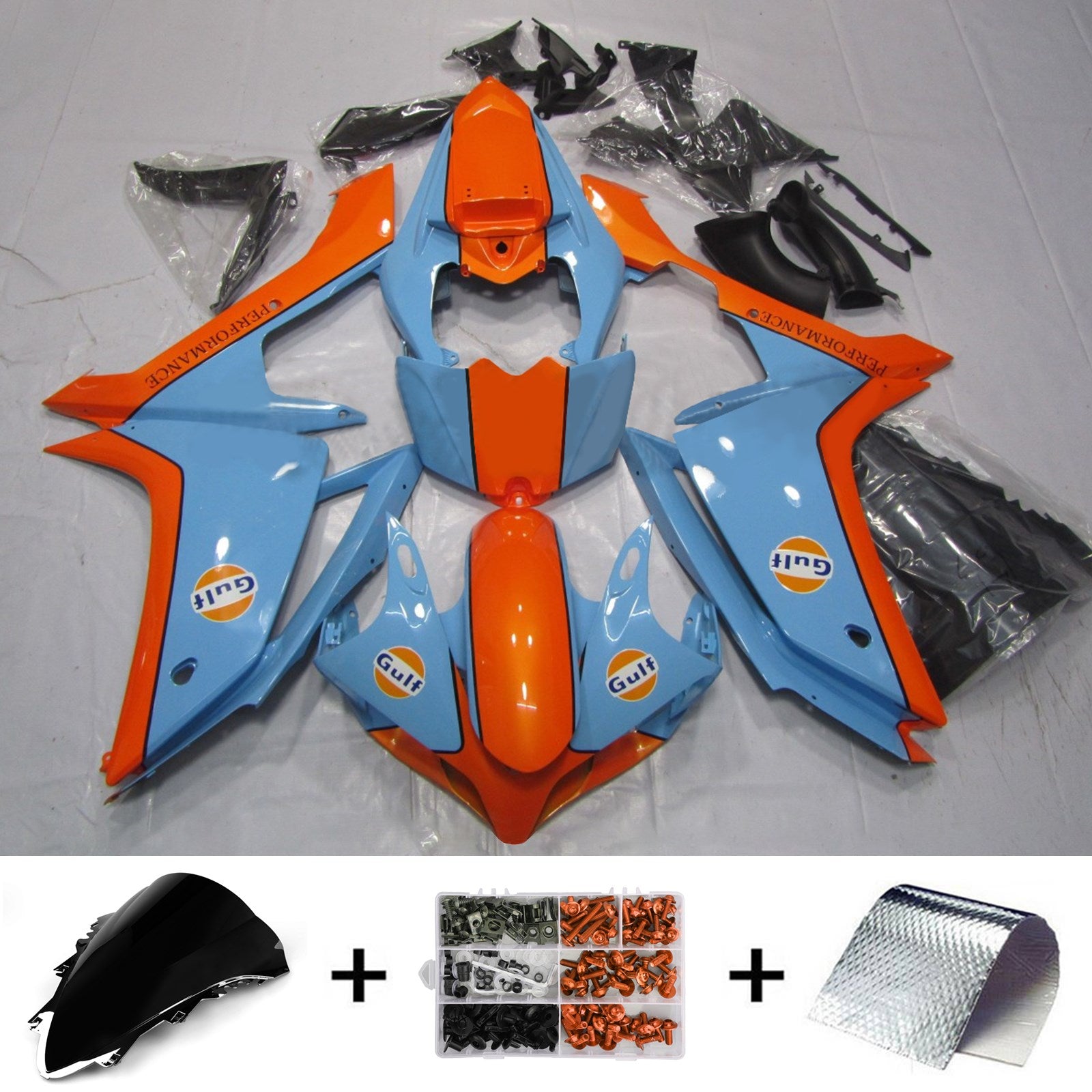 Amotopart 2007–2008 Yamaha YZF 1000 R1 Hellblau und Orange Verkleidungsset