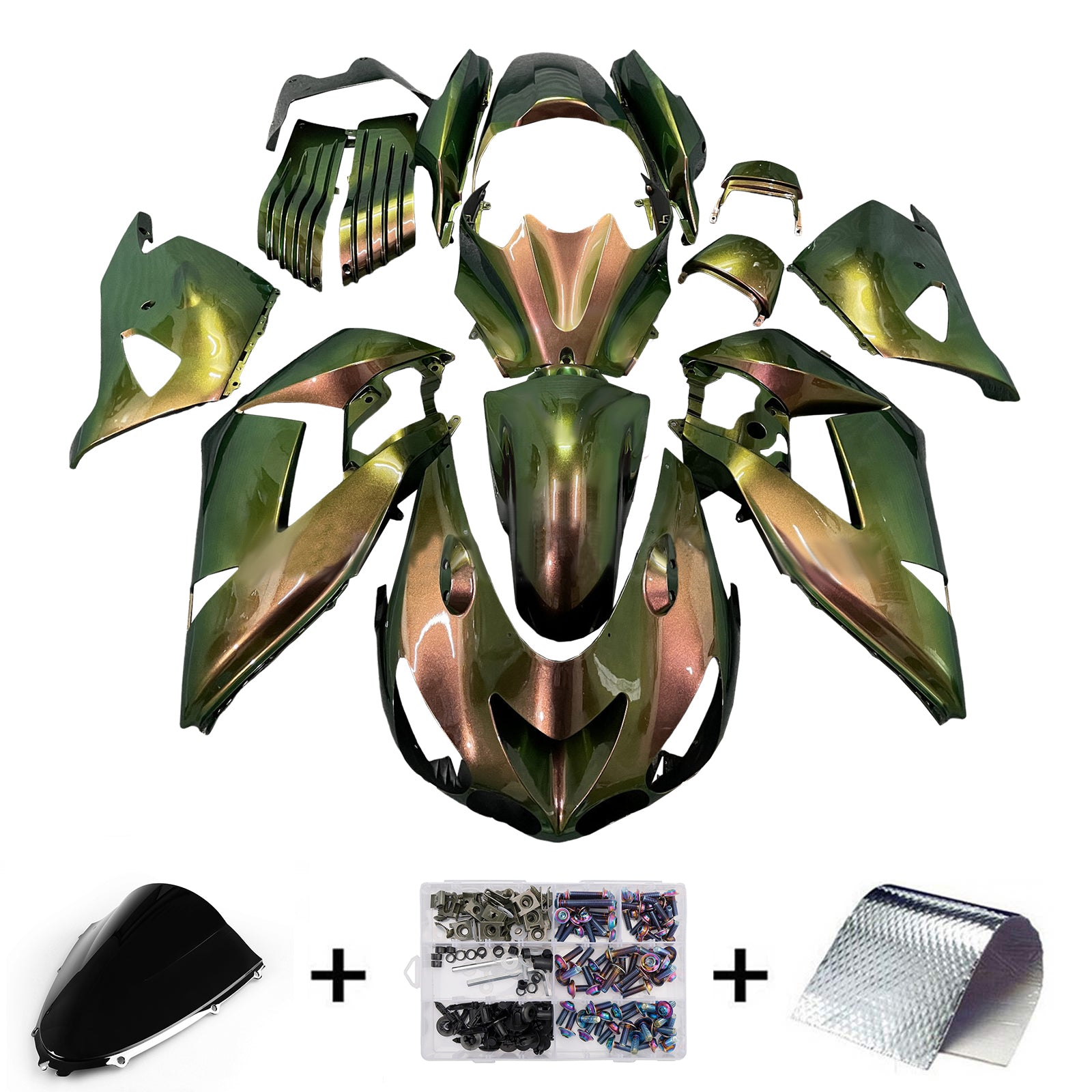 Amotopart 2006-2011 Kawasaki ZX14R ZZR1400 Gradient Green Purple Fairing Kit